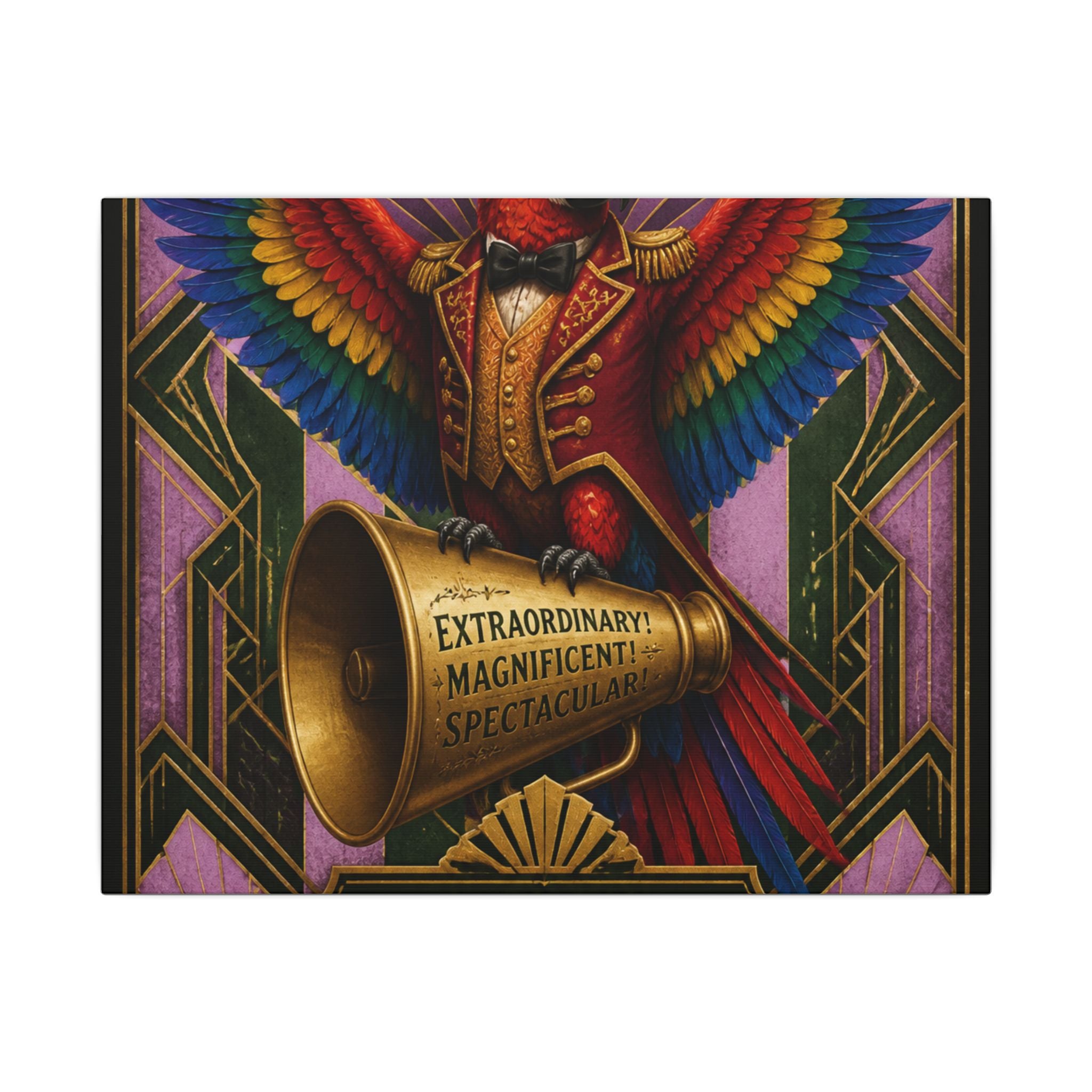 Parrot Ringmaster Wall Art Canvas 16×20 Art Deco Entryway Decor Maximalist Print