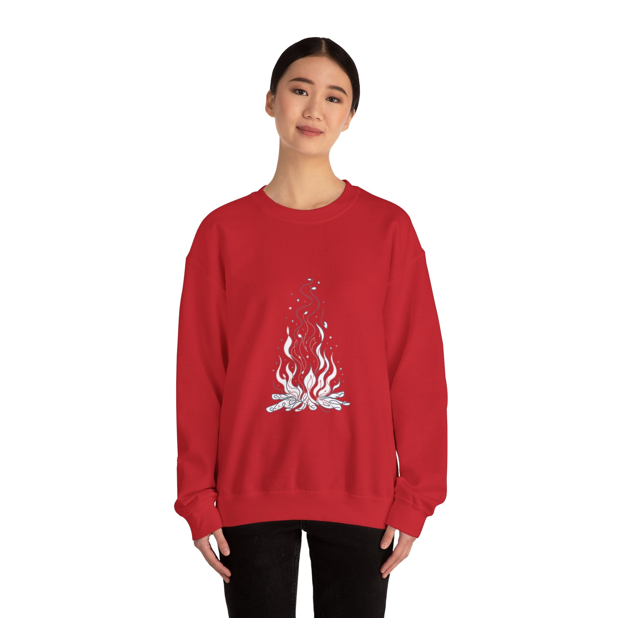 Matching Couple Sweatshirt - Wildfire & Waterfall Matching Couple Crewneck Sweatshirt Minimalist Art His Hers Valentine Gift - Design A