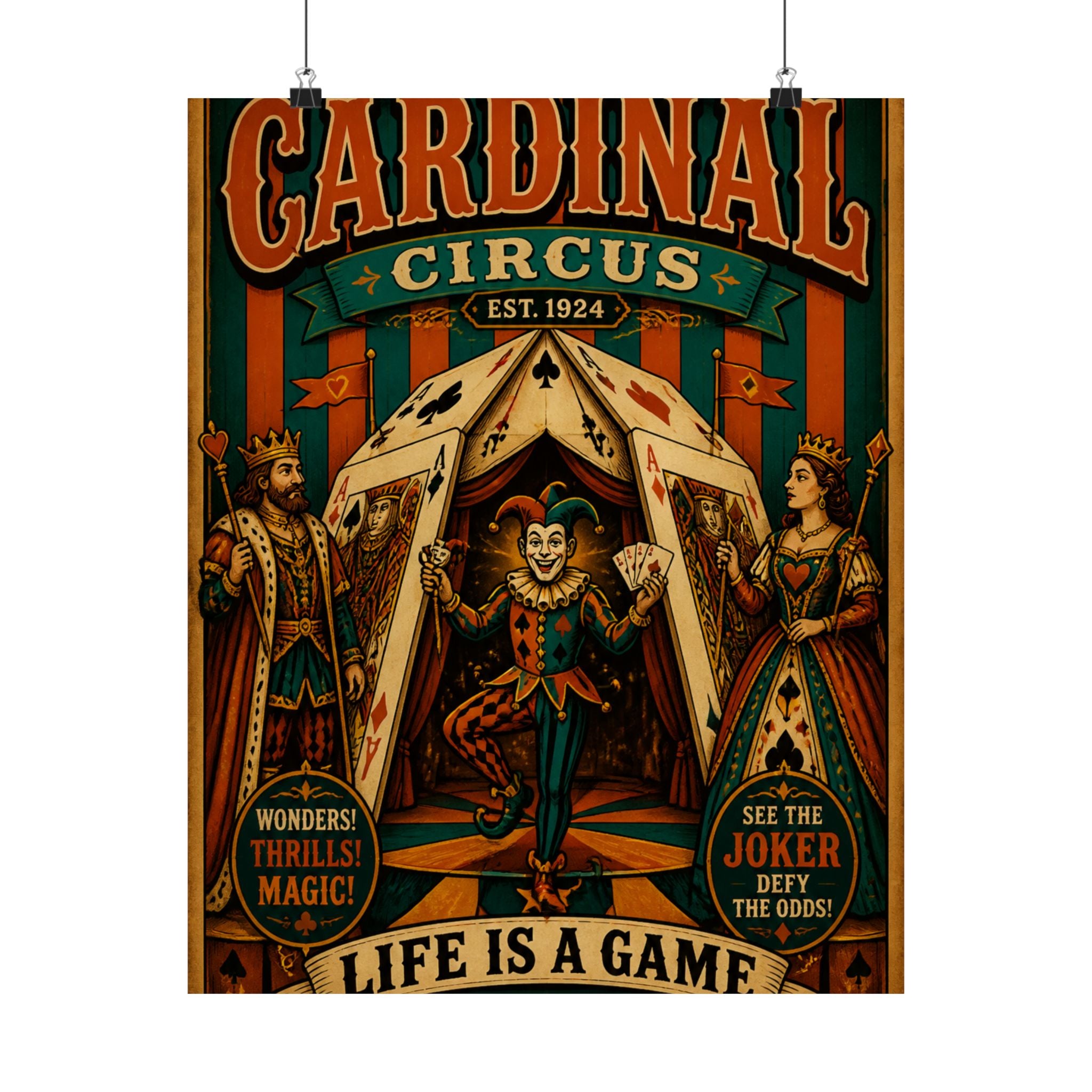 Playing Cards Tent Wall Art Poster 18×24 Vintage Circus Kitchen Decor Maximalist Print