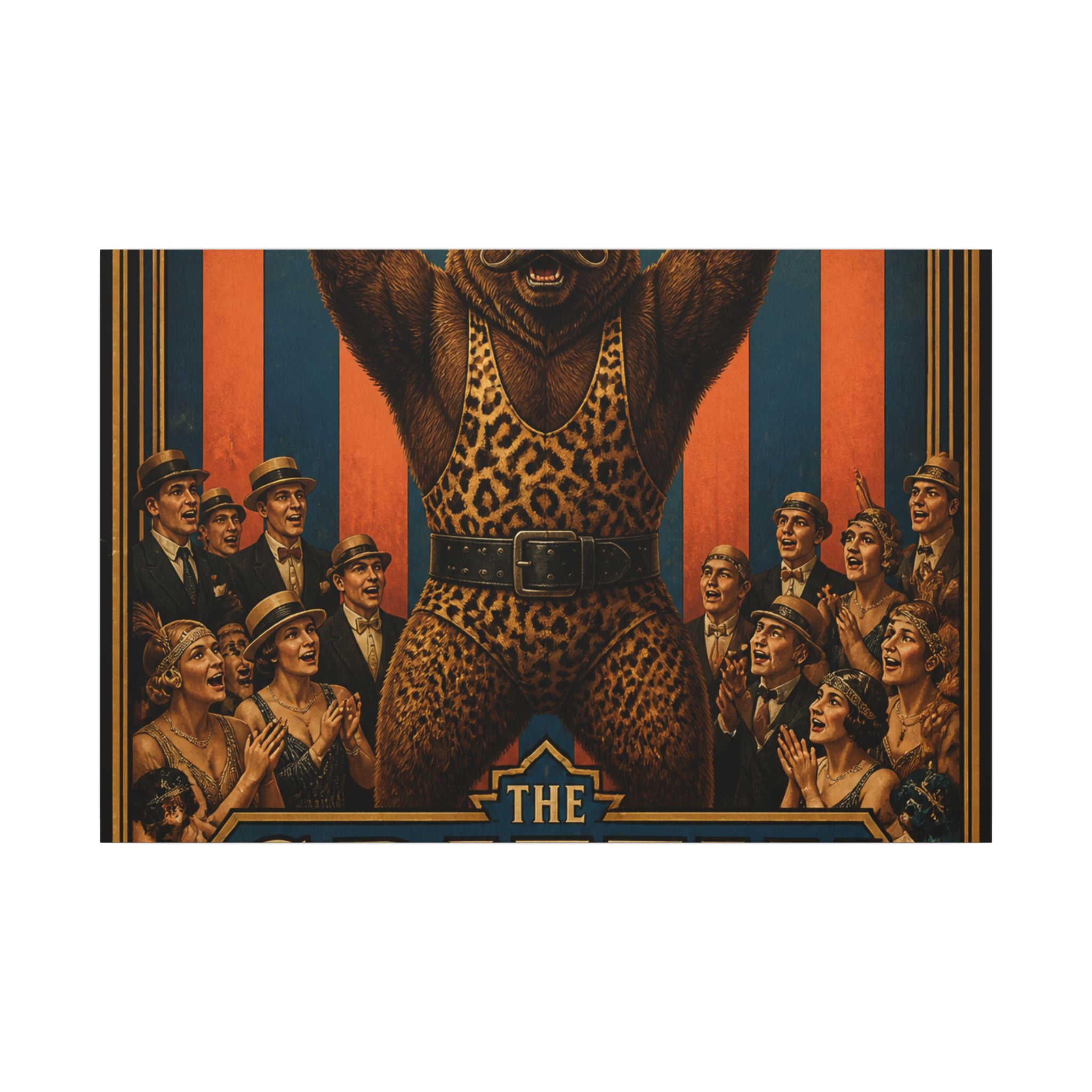Strongman Bear Wall Art Canvas 24×36 Art Deco Bar Area Decor Maximalist Print