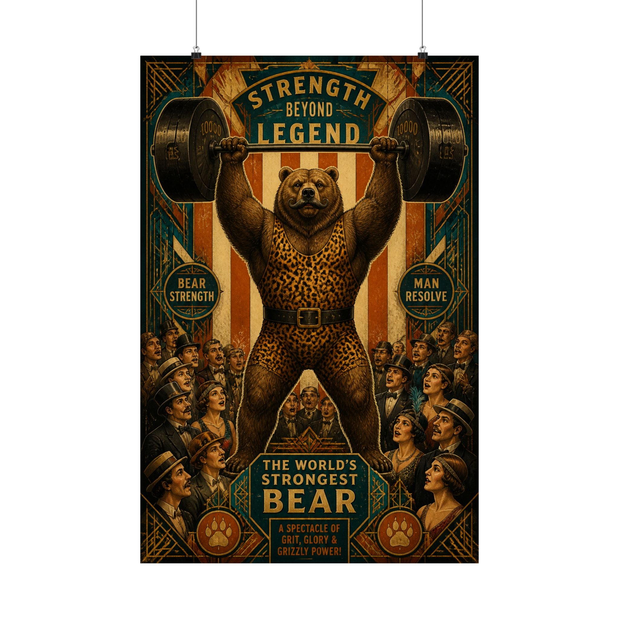 Strongman Bear Wall Art Poster 18×24 Art Deco Entryway Decor Maximalist Print