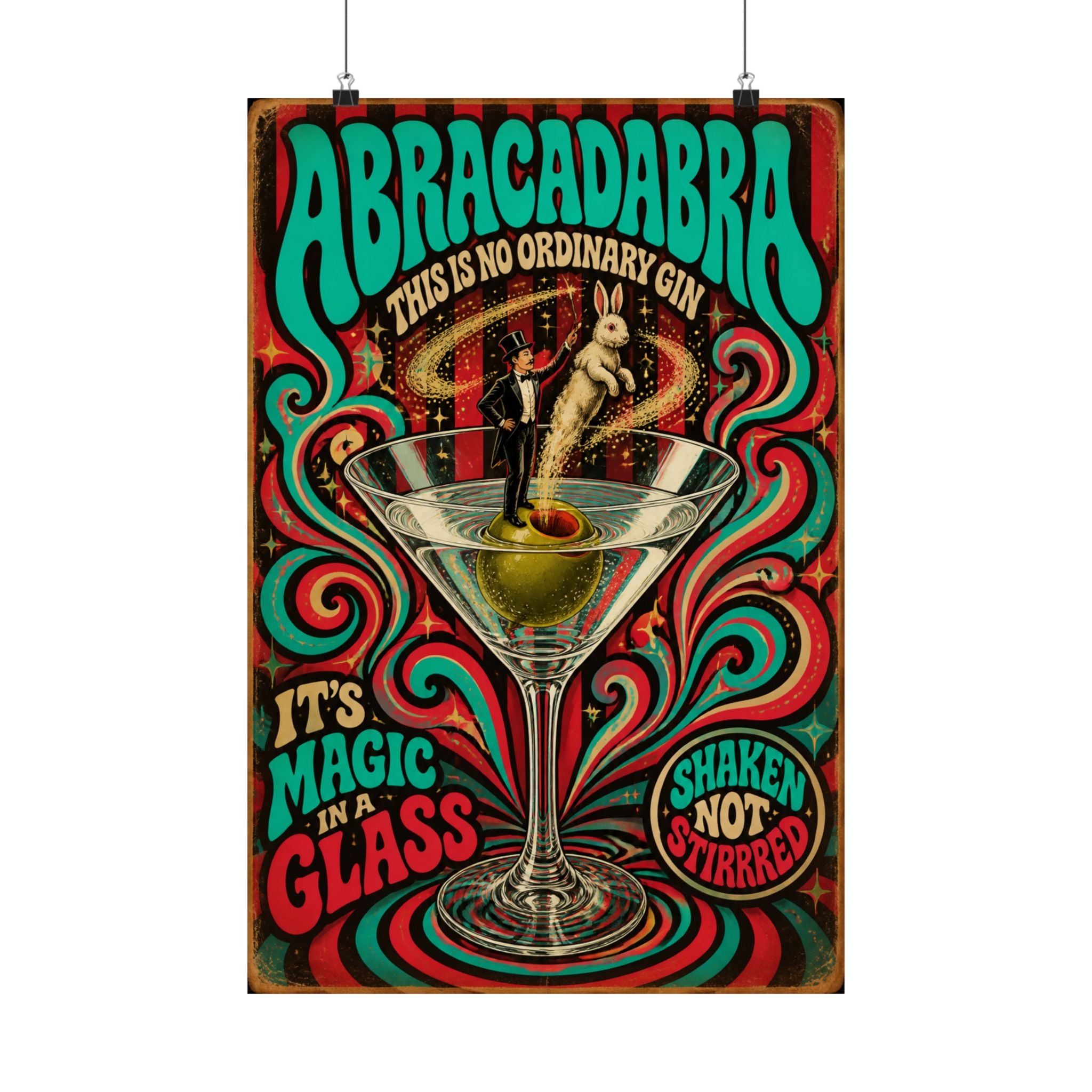 Martini Magician Wall Art Poster 24×36 Psychedelic Dining Room Decor Maximalist Print