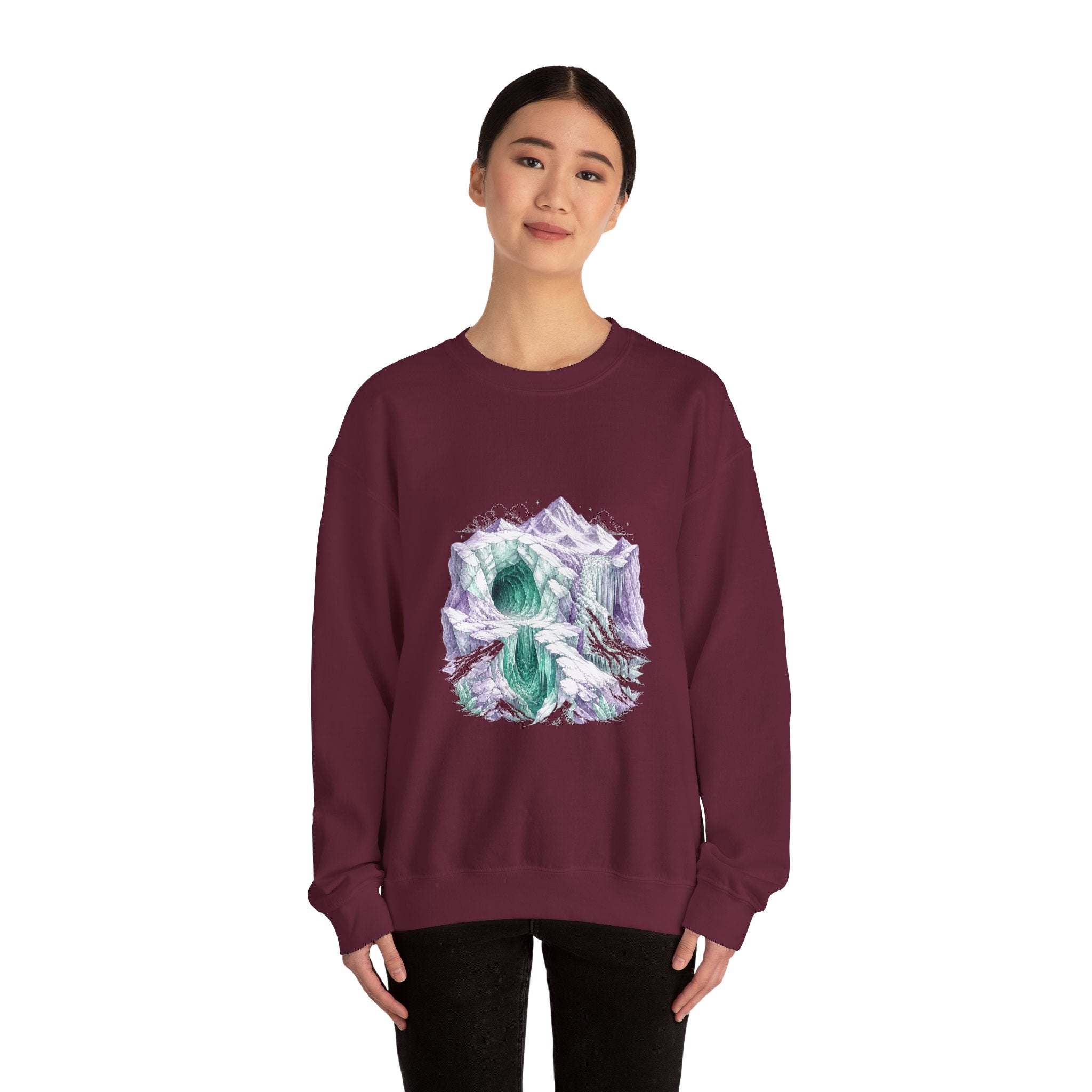 Matching Couple Sweatshirt - Volcano & Glacier Matching Couple Premium Fleece Sweatshirt Hand-Drawn Art His Hers Anniversary Gift - Design B