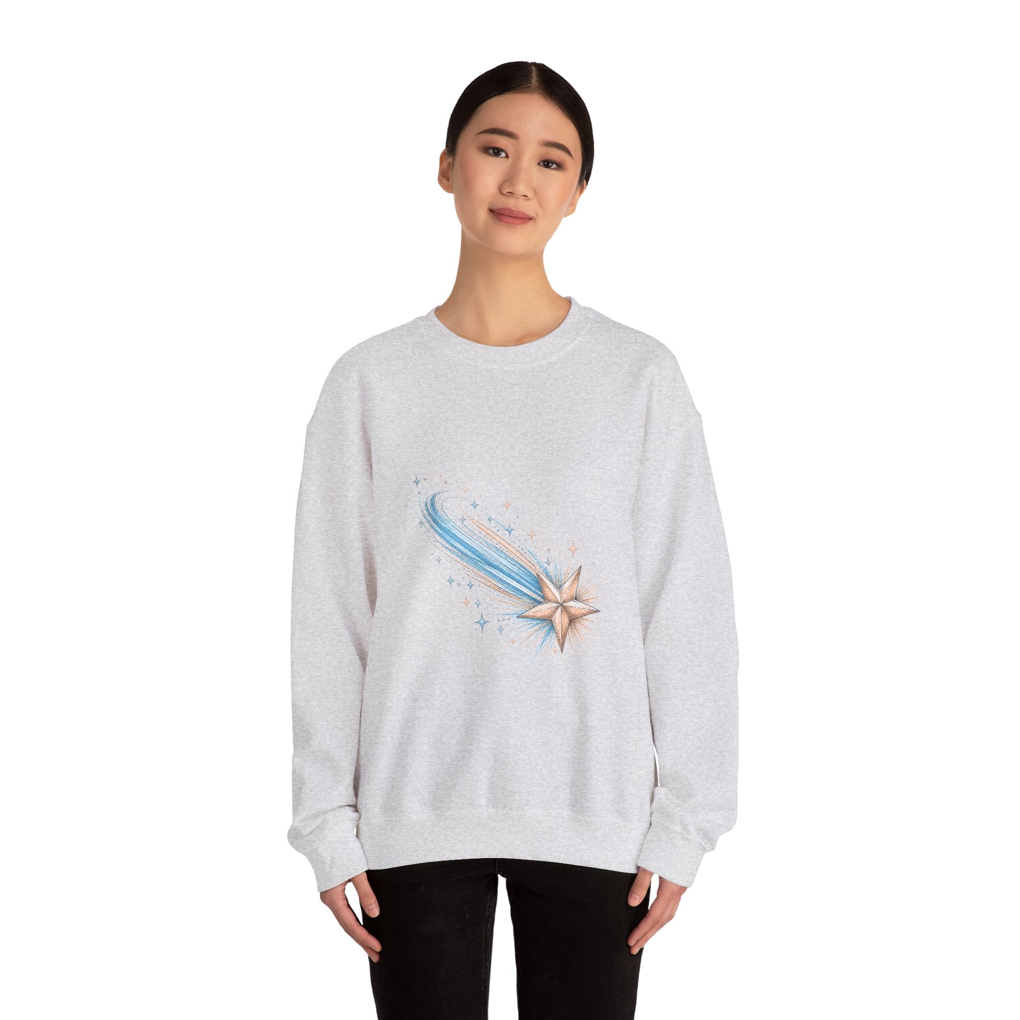 Matching Couple Sweatshirt - Shooting Star & North Star Matching Couple Premium Fleece Sweatshirt Hand-Drawn Art His Hers Anniversary Gift - Design A