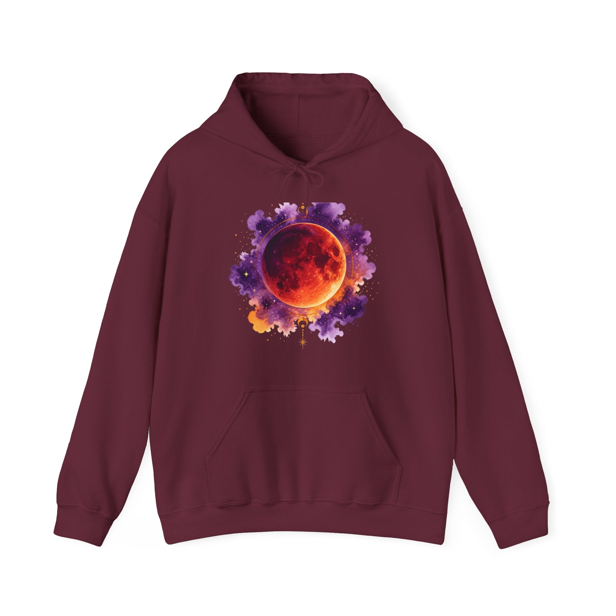 Matching Couple Sweatshirt - Solar & Lunar Eclipse Matching Couple Hooded Sweatshirt Watercolor Art His Hers Engagement Gift - Design B