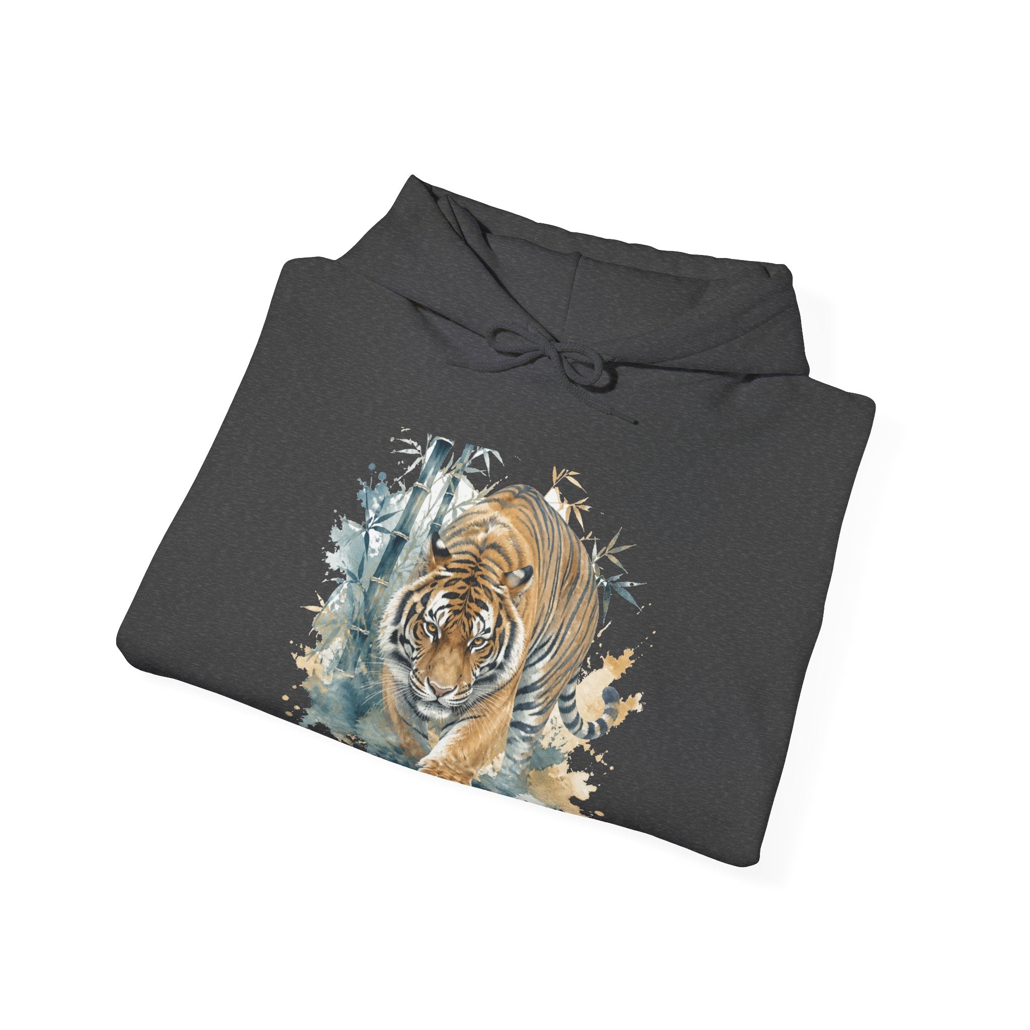 Matching Couple Sweatshirt - Tiger & Crane Matching Couple Hooded Sweatshirt Watercolor Art His Hers Engagement Gift - Design A