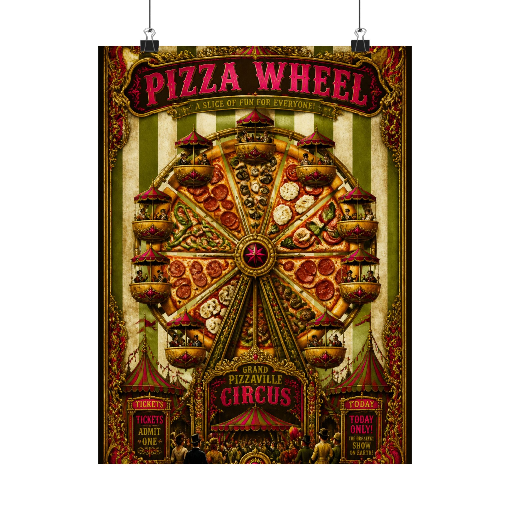 Pizza Ferris Wheel Wall Art Poster 24×36 Baroque Studio Decor Maximalist Print