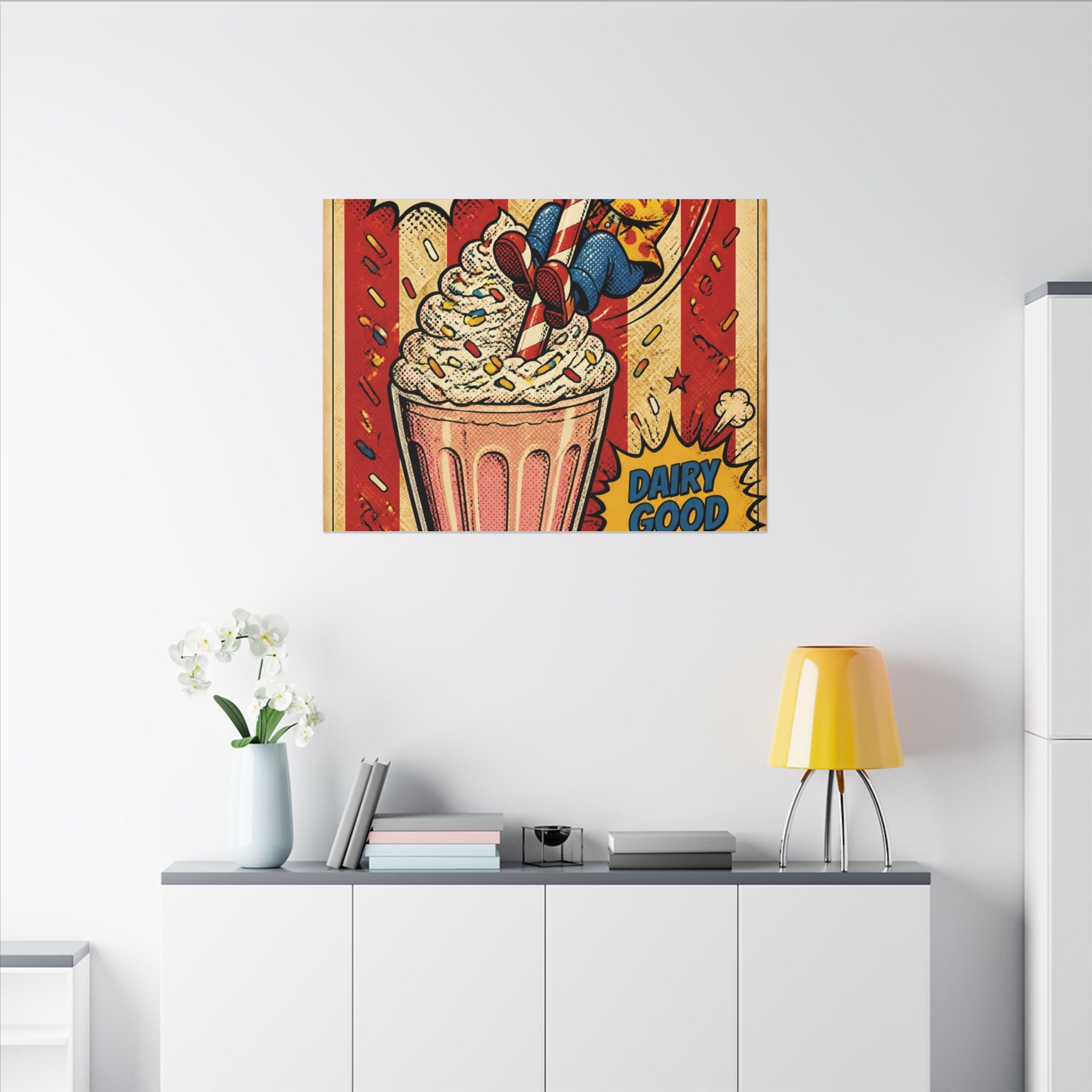 Milkshake Slide Clown Wall Art Canvas 24×36 Pop Art Restaurant Decor Maximalist Print