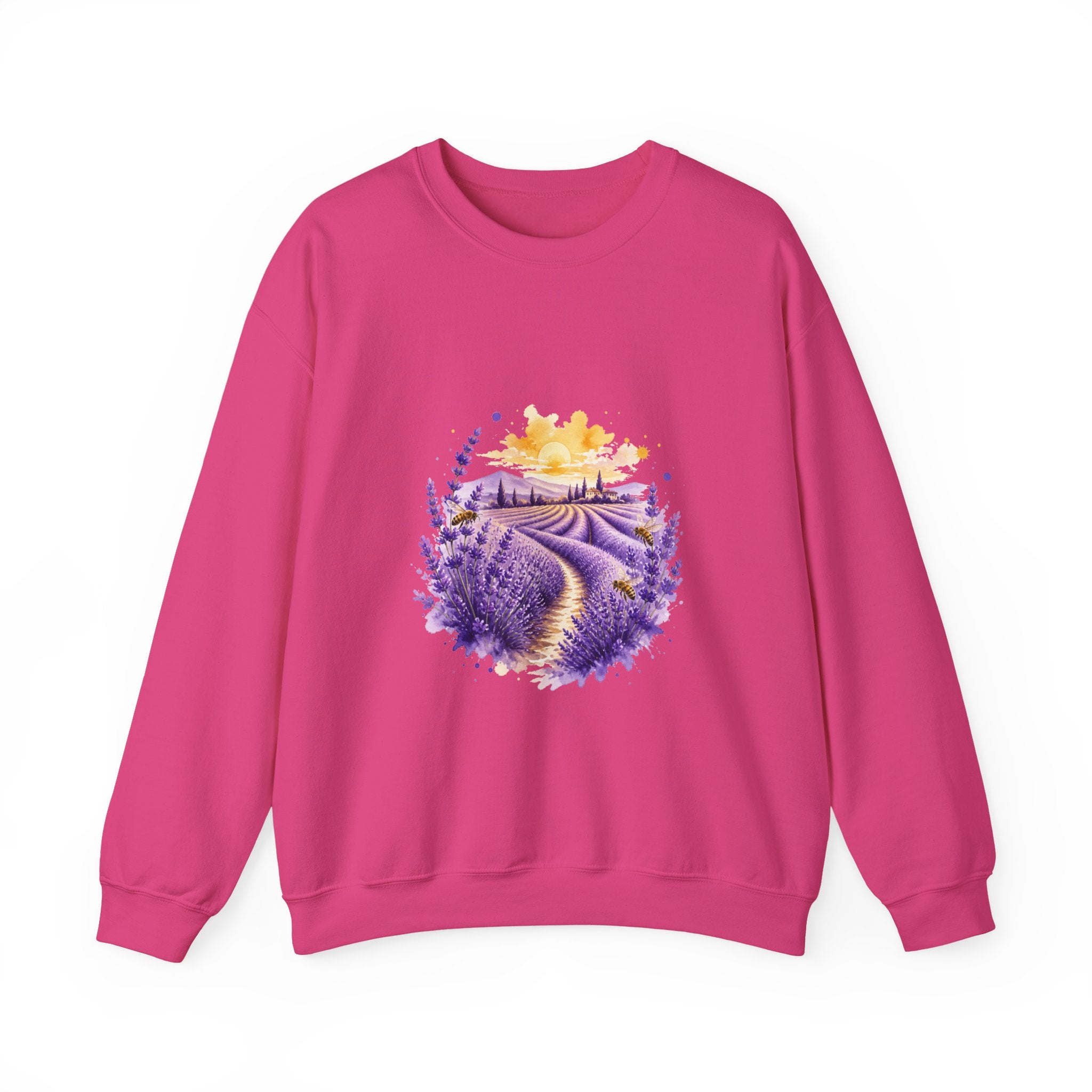 Matching Couple Sweatshirt - Lavender Fields & Canyon Matching Couple Premium Fleece Sweatshirt Watercolor Art His Hers Birthday Gift - Design A