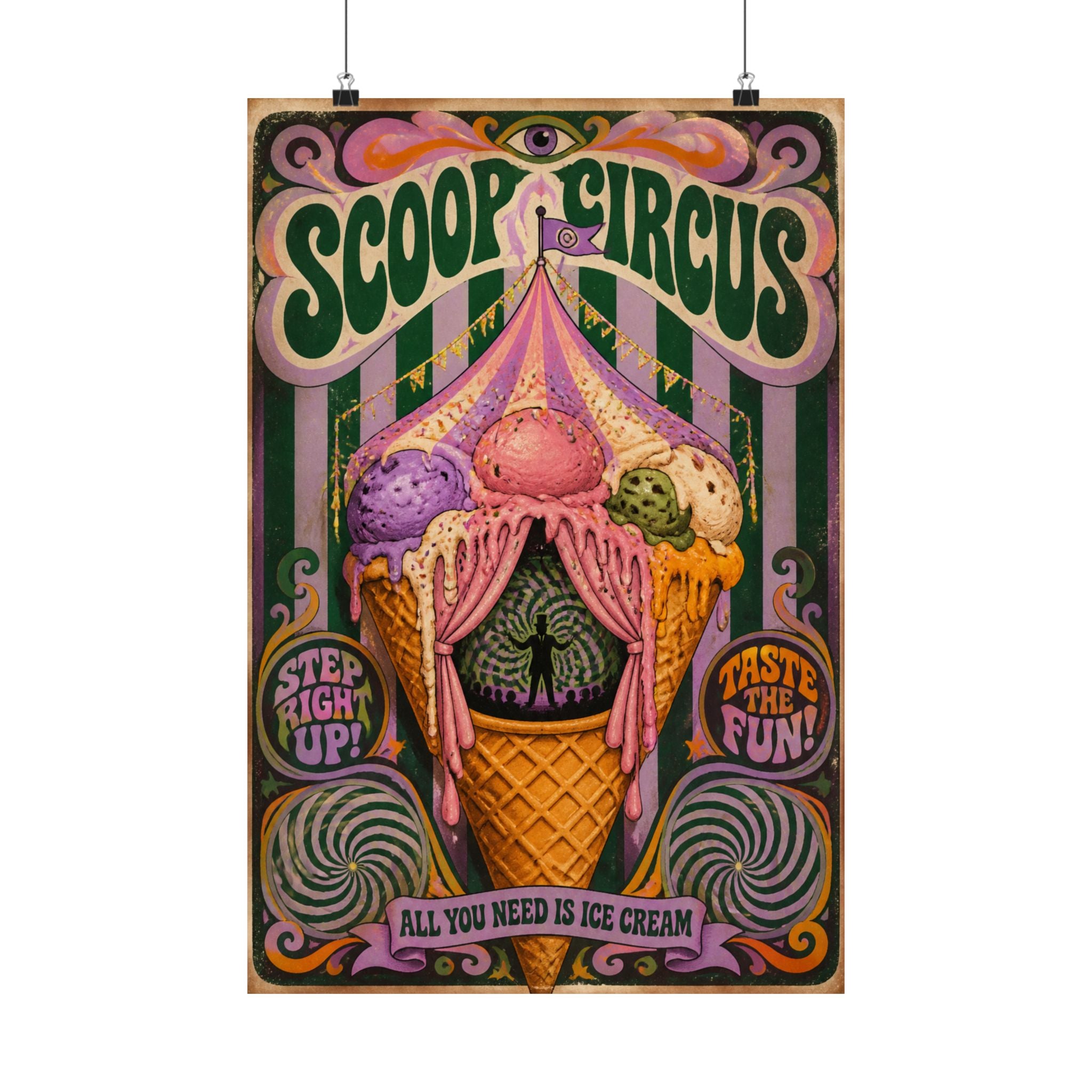 Ice Cream Cone Circus Tent Wall Art Poster 24×36 Psychedelic Dining Room Decor Maximalist Print