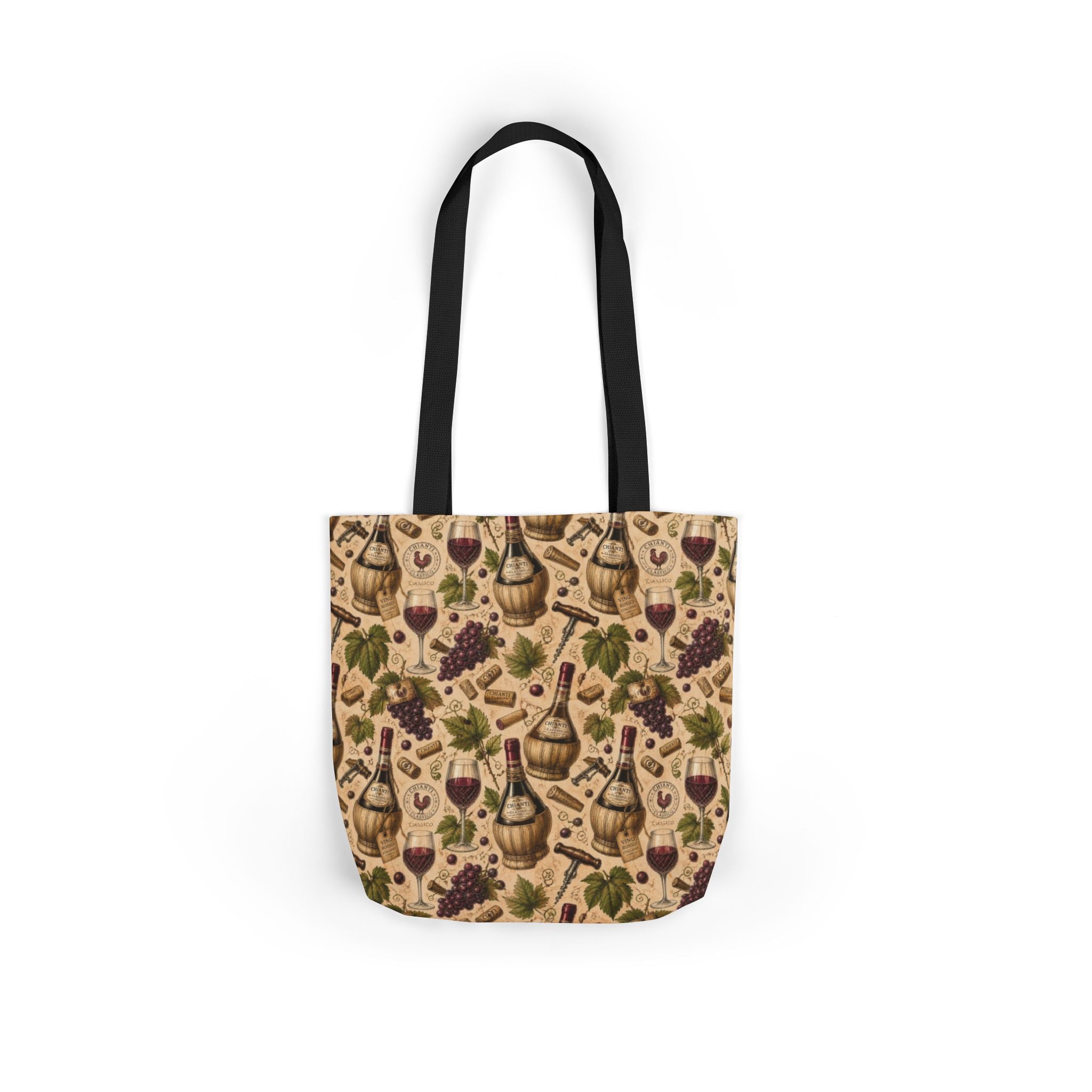 Wine Bottles & Glasses Canvas Tote Bag Mediterranean Kitchen Botanical Design Italian Cottagecore Gift