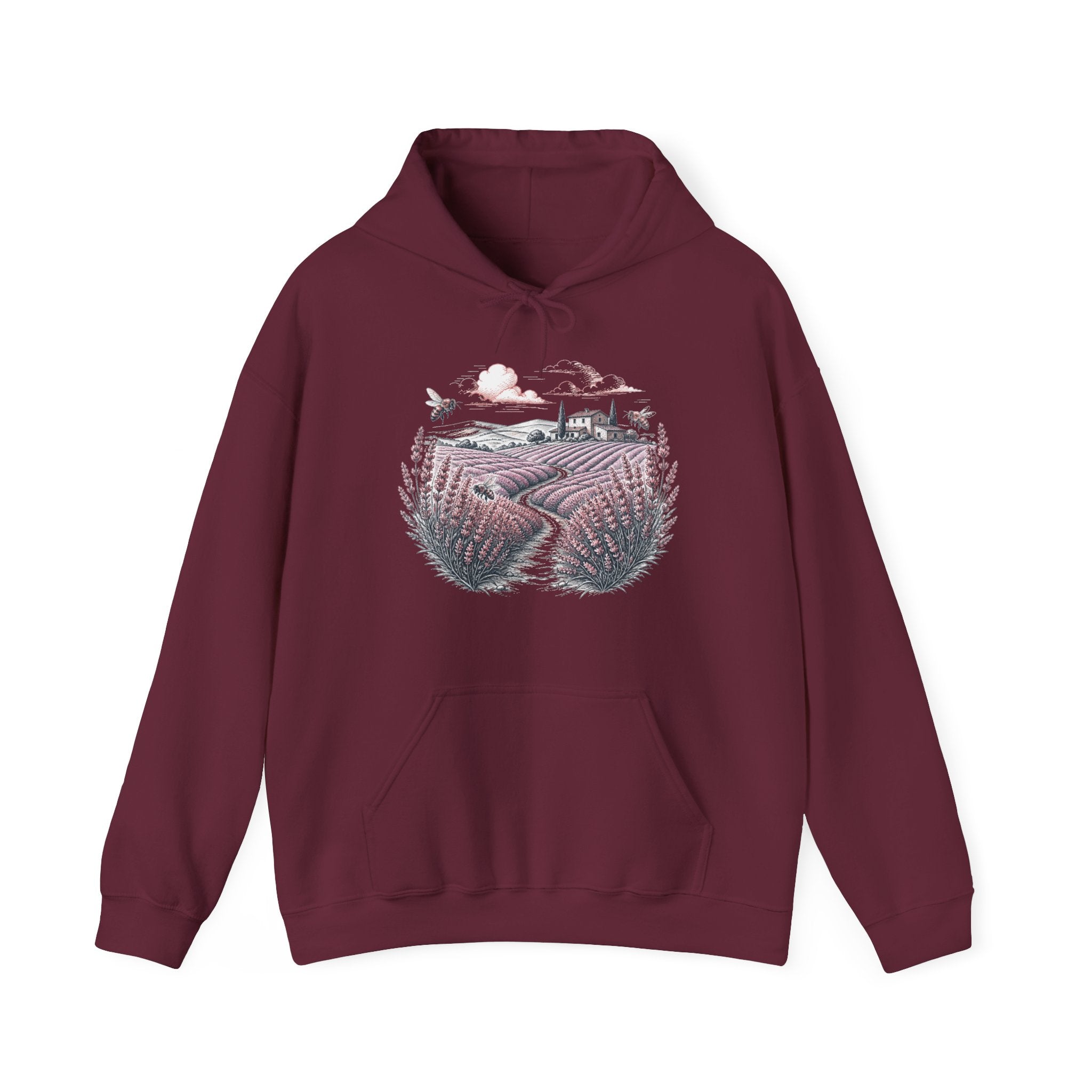 Matching Couple Sweatshirt - Lavender Fields & Canyon Matching Couple Hooded Sweatshirt Hand-Drawn Art His Hers Best Friend Gift - Design A