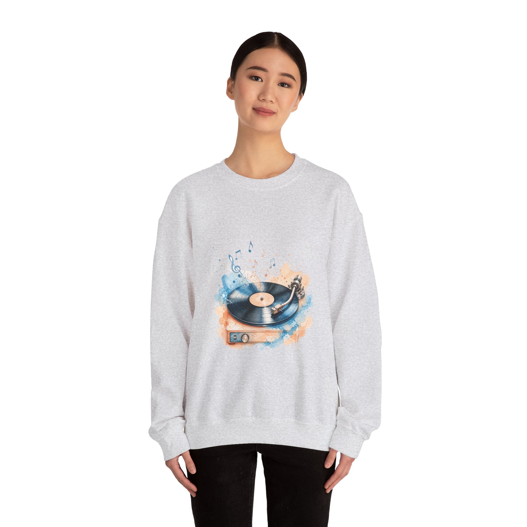 Matching Couple Sweatshirt - Vinyl & Cassette Matching Couple Comfort Colors Crew Watercolor Art His Hers Birthday Gift - Design A
