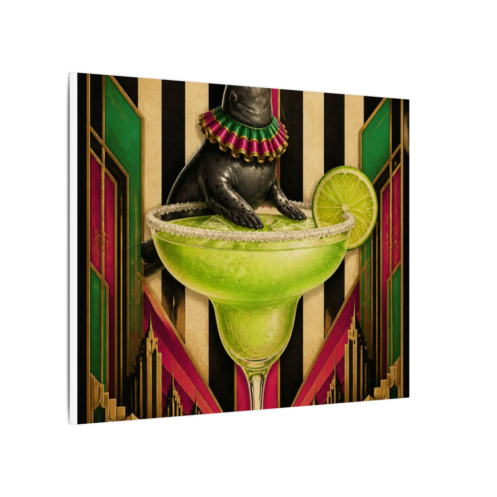 Margarita Balancing Seal Wall Art Canvas 24×36 Art Deco Bar Area Decor Maximalist Print