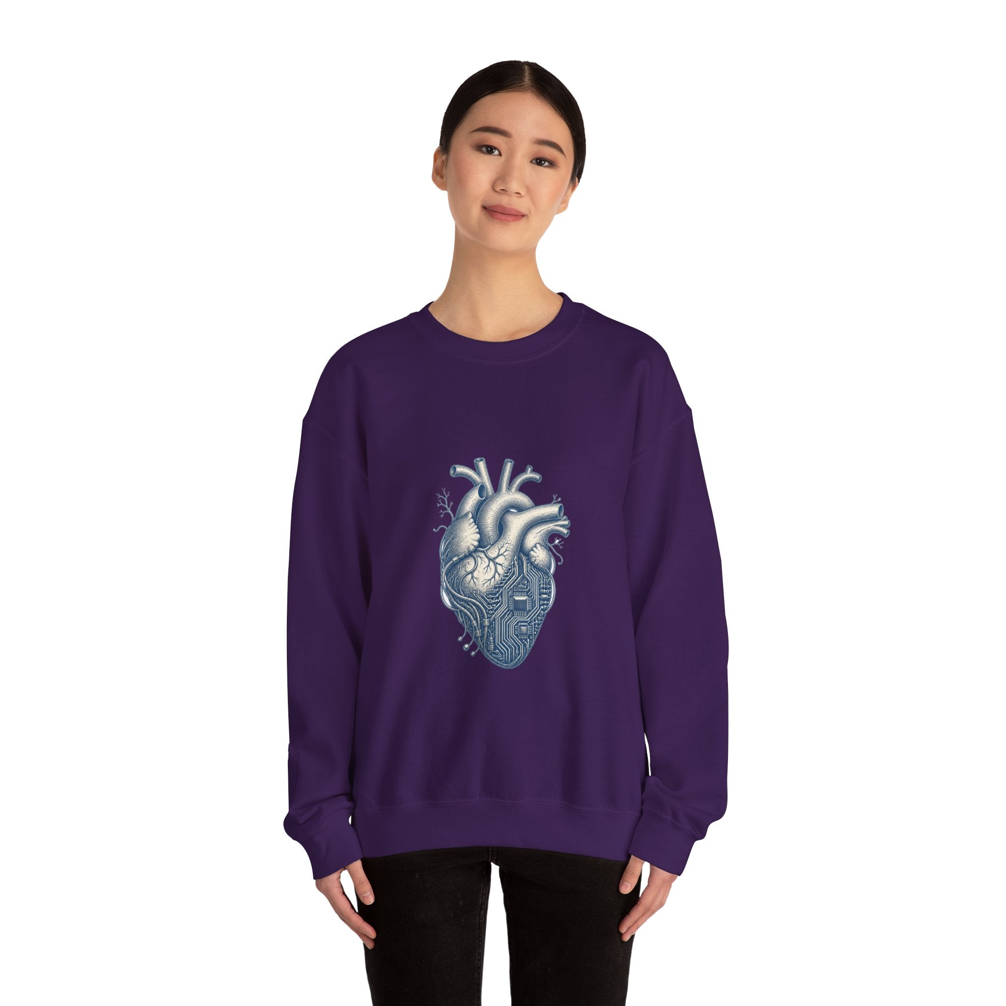 Matching Couple Sweatshirt - Robot & Heart Matching Couple Premium Fleece Sweatshirt Vintage Art His Hers Honeymoon Gift - Design B