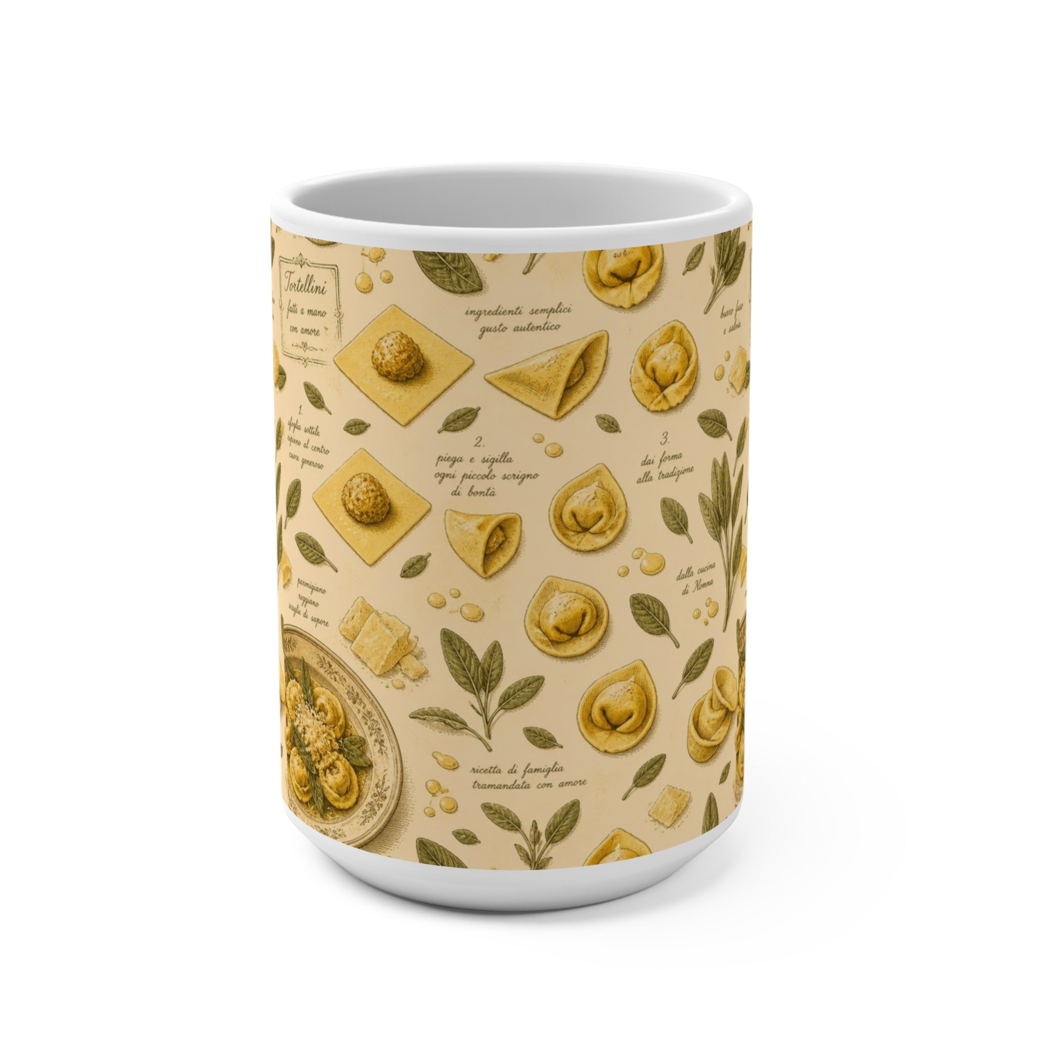 Tortellini with Sage 15oz Ceramic Mug Mediterranean Kitchen Botanical Design Italian Cottagecore Gift
