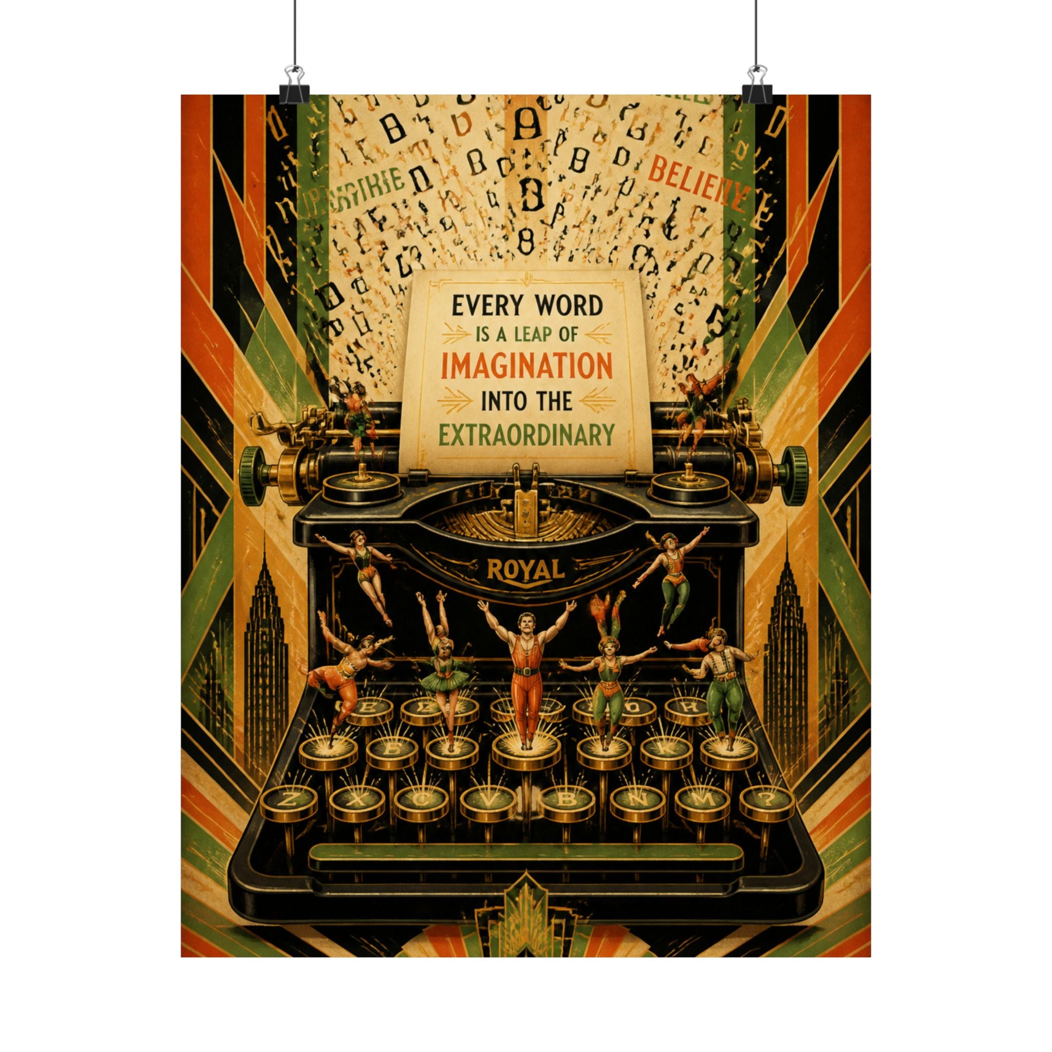Typewriter Flying Letters Wall Art Poster 18×24 Art Deco Entryway Decor Maximalist Print