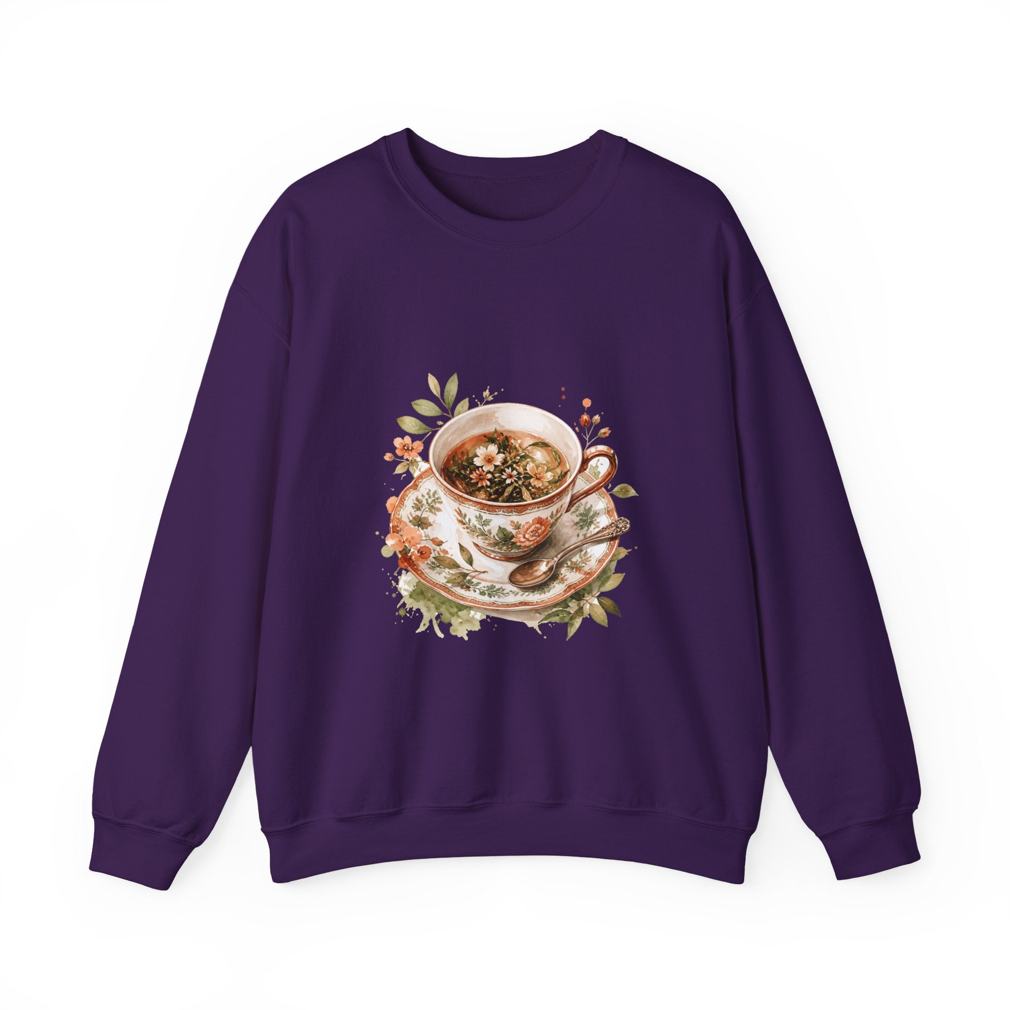 Matching Couple Sweatshirt - Coffee & Tea Matching Couple Crewneck Sweatshirt Watercolor Art His Hers Engagement Gift - Design B