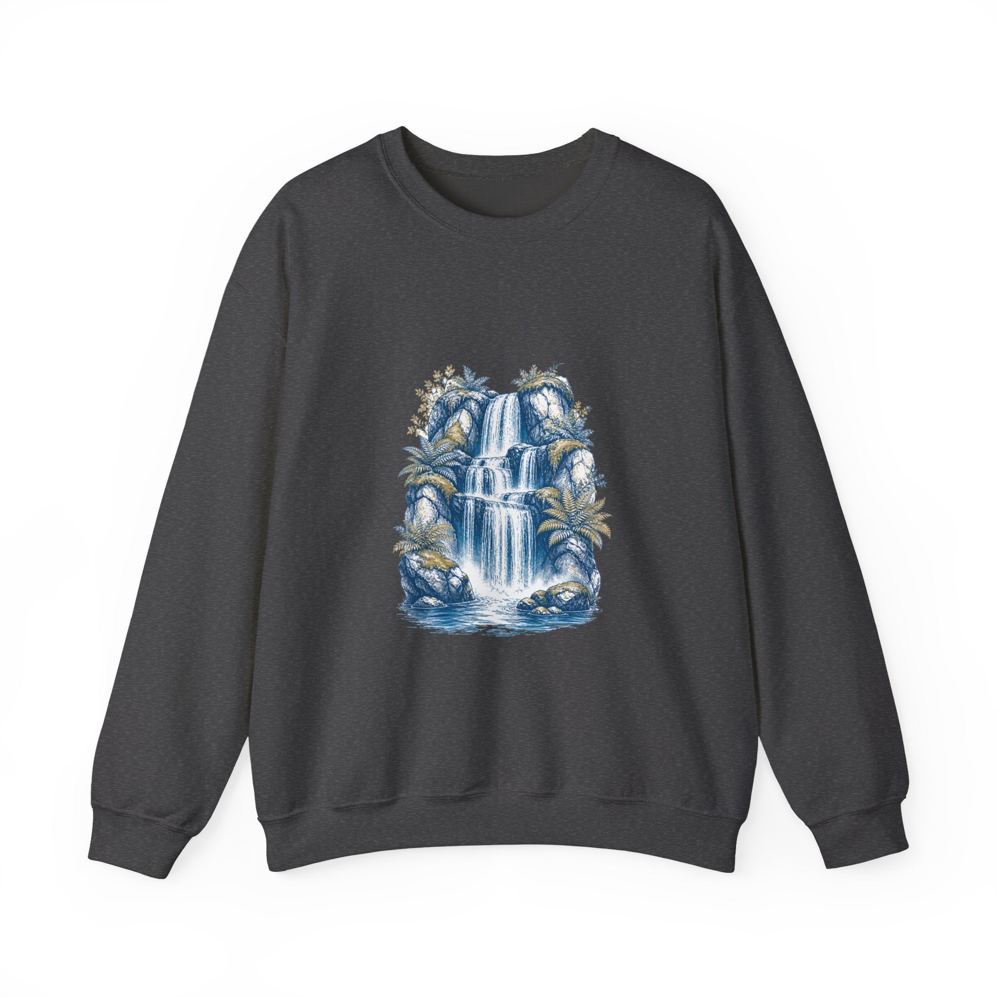 Matching Couple Sweatshirt - Wildfire & Waterfall Matching Couple Premium Fleece Sweatshirt Hand-Drawn Art His Hers Anniversary Gift - Design B