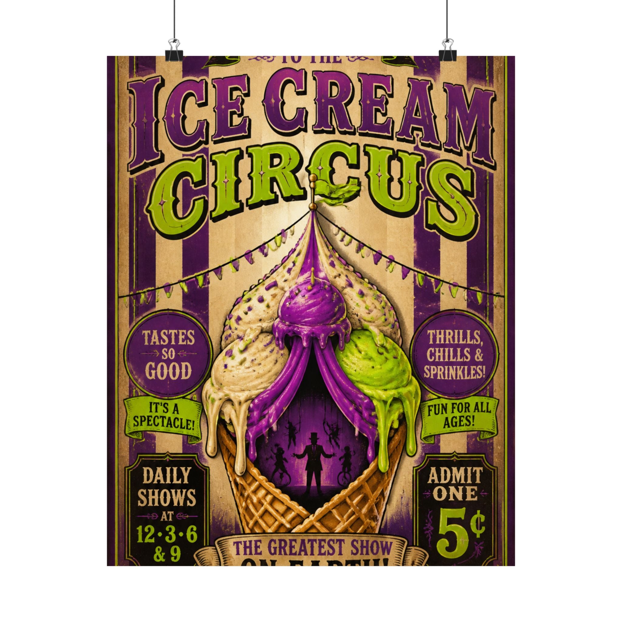Ice Cream Cone Circus Tent Wall Art Poster 24×36 Vintage Circus Bedroom Decor Maximalist Print