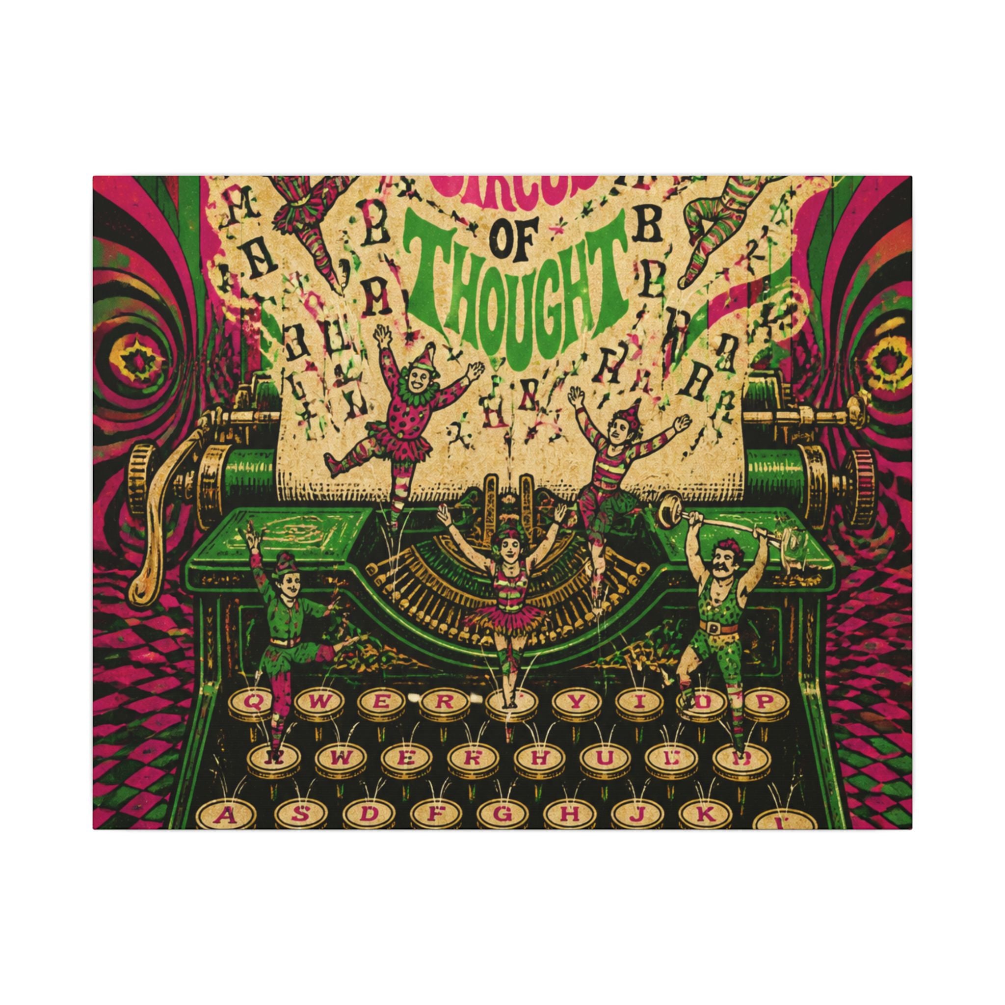 Typewriter Flying Letters Wall Art Canvas 24×36 Psychedelic Dining Room Decor Maximalist Print