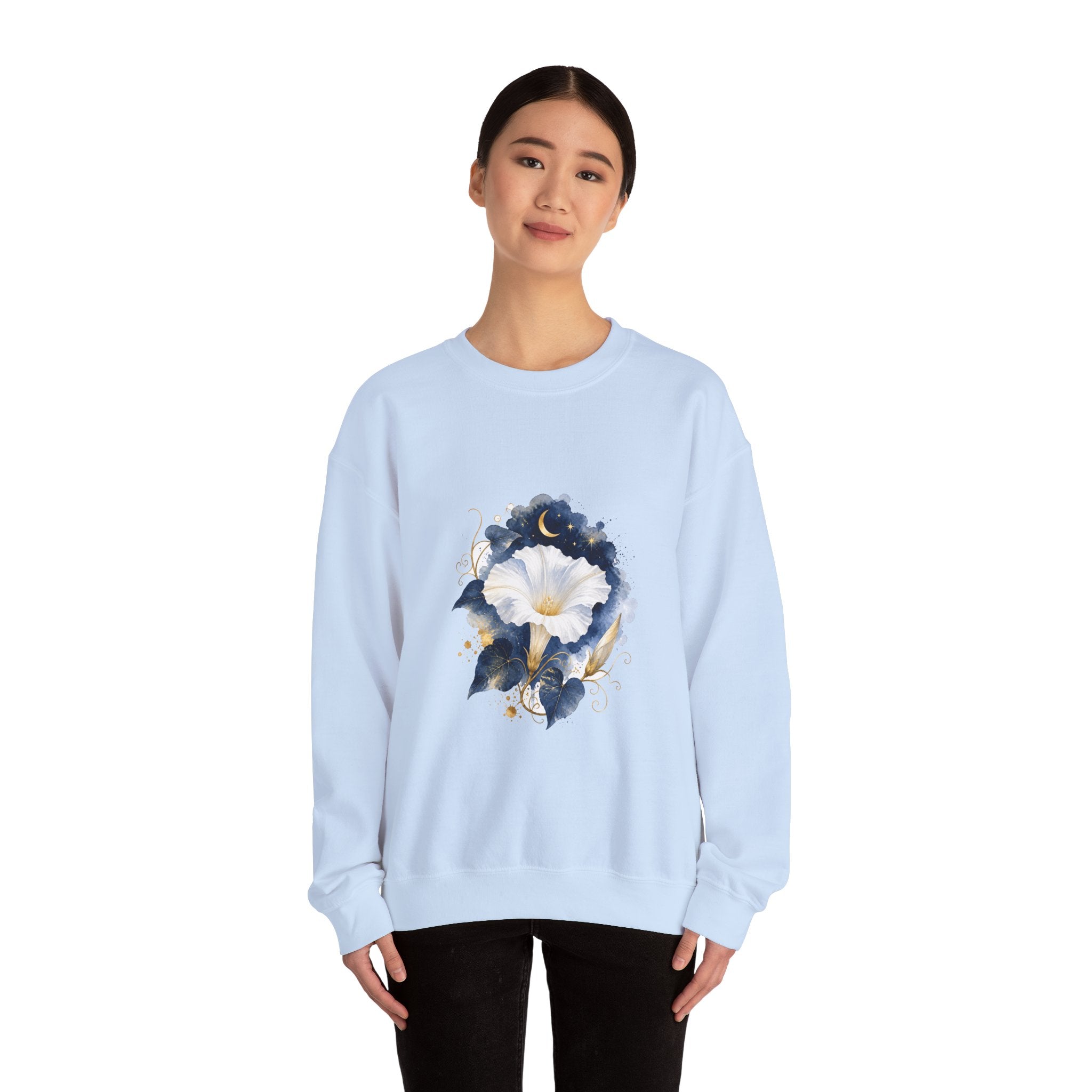 Matching Couple Sweatshirt - Sunflower & Moonflower Matching Couple Premium Fleece Sweatshirt Watercolor Art His Hers Birthday Gift - Design B