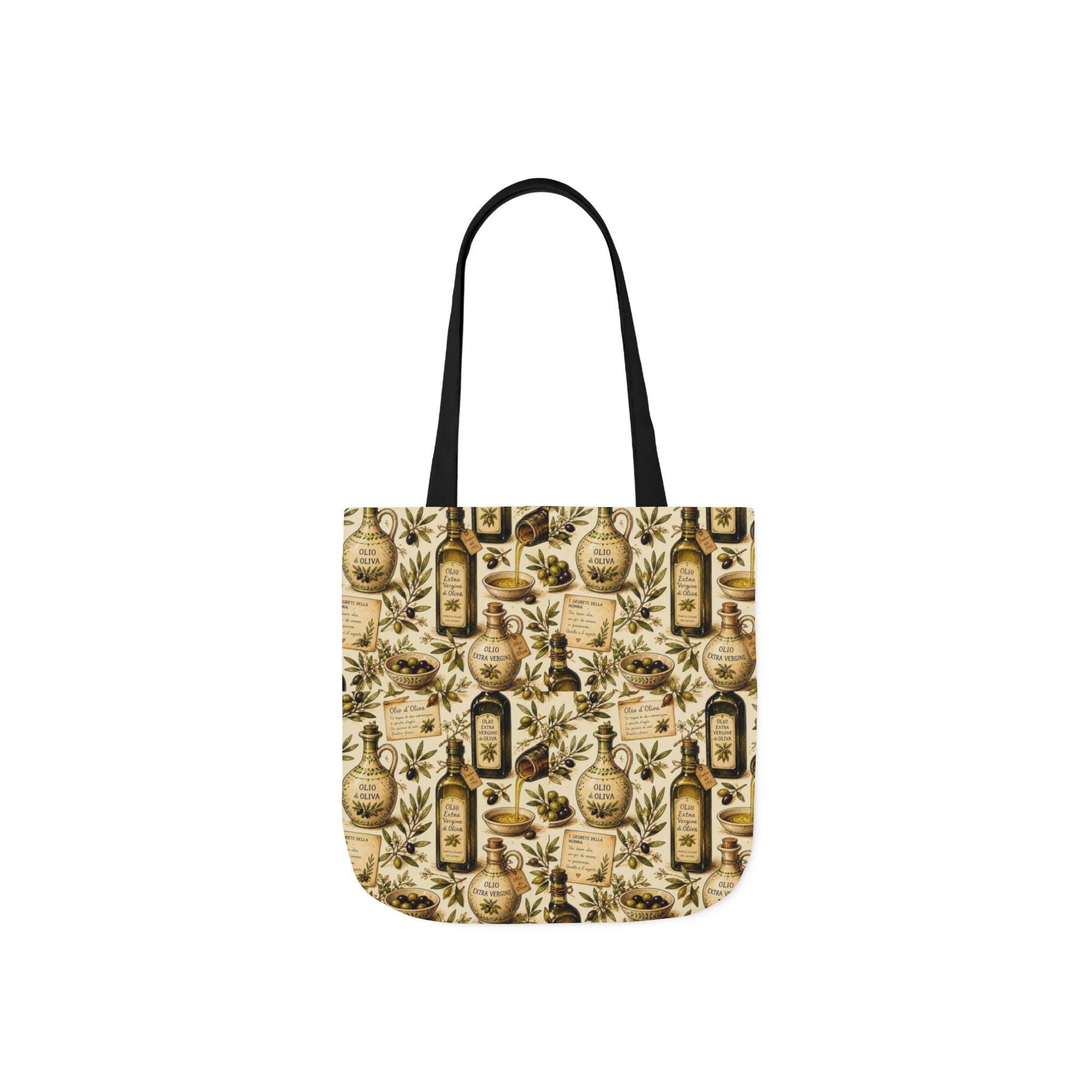 Olive Oil Bottles Canvas Tote Bag Mediterranean Kitchen Watercolor Design Italian Cottagecore Gift