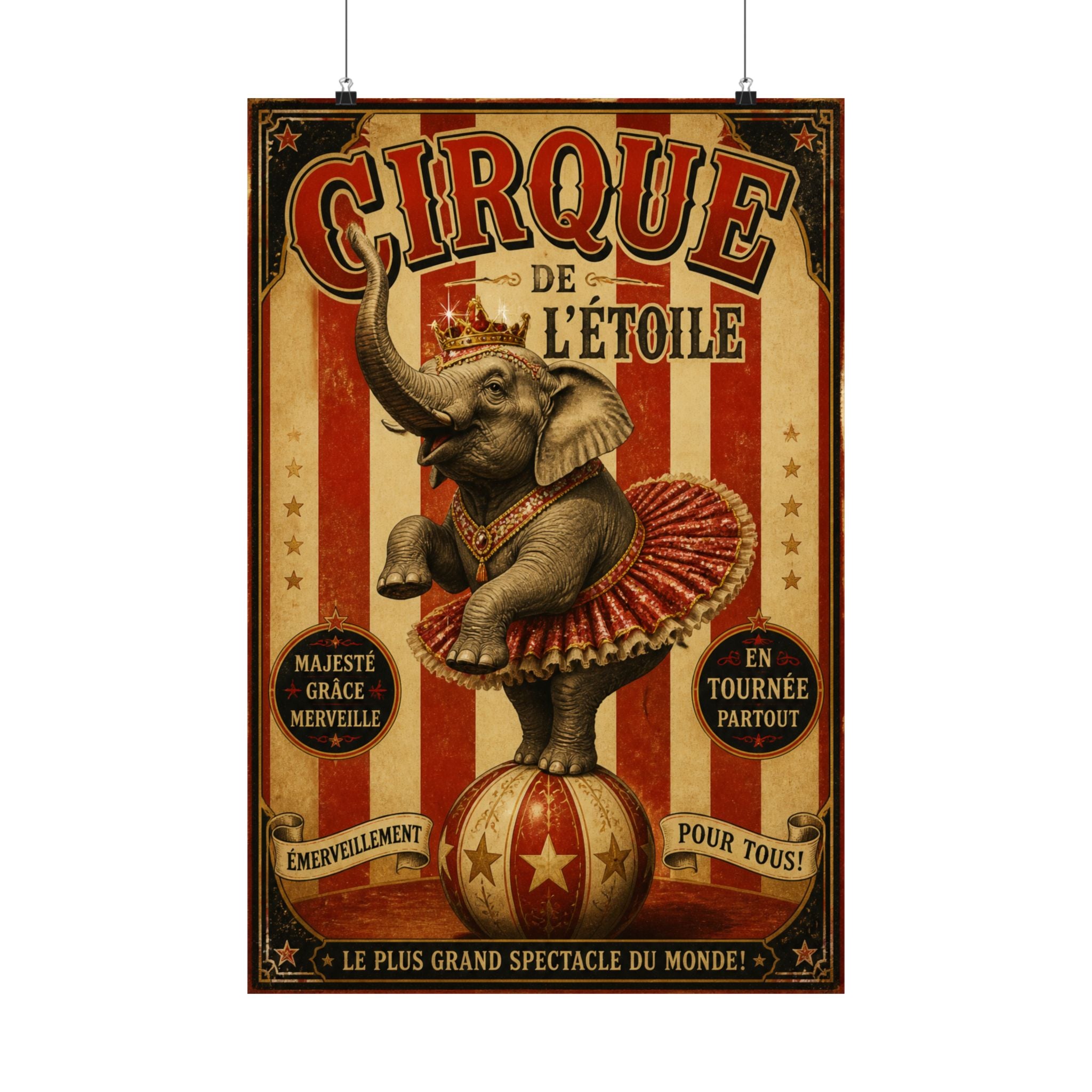 Elephant on Ball Wall Art Poster 18×24 Vintage Circus Kitchen Decor Maximalist Print