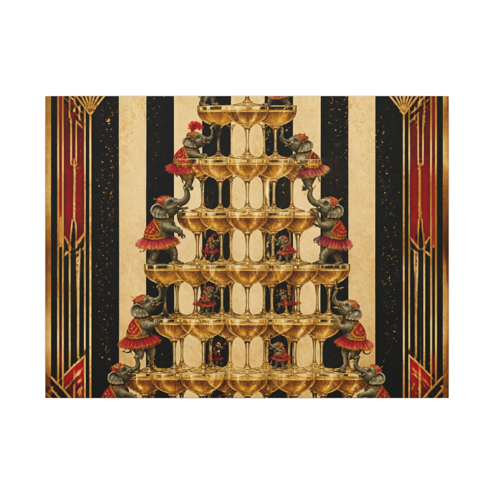 Champagne Tower Elephants Wall Art Canvas 24×36 Art Deco Bar Area Decor Maximalist Print