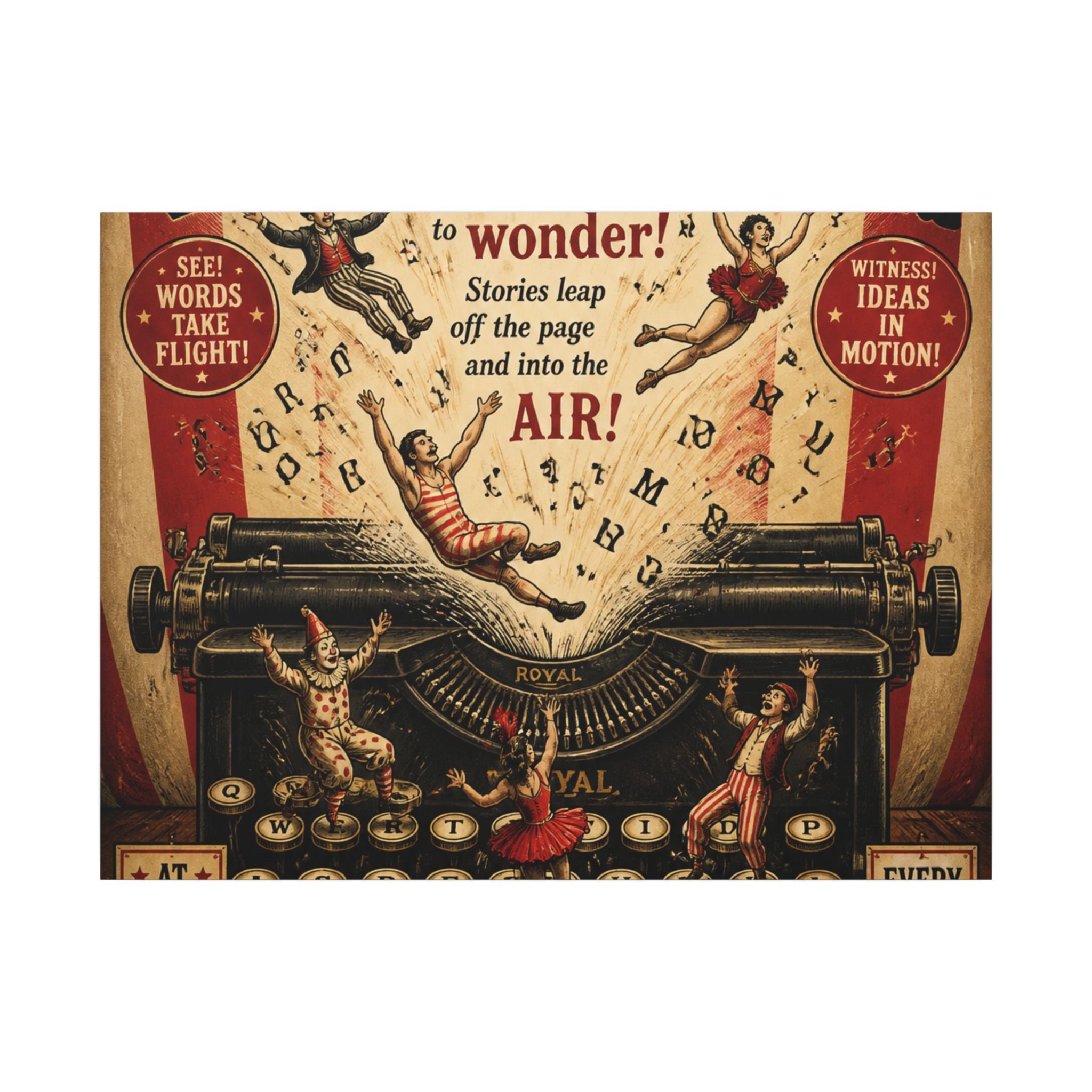 Typewriter Flying Letters Wall Art Canvas 24×36 Vintage Circus Bedroom Decor Maximalist Print