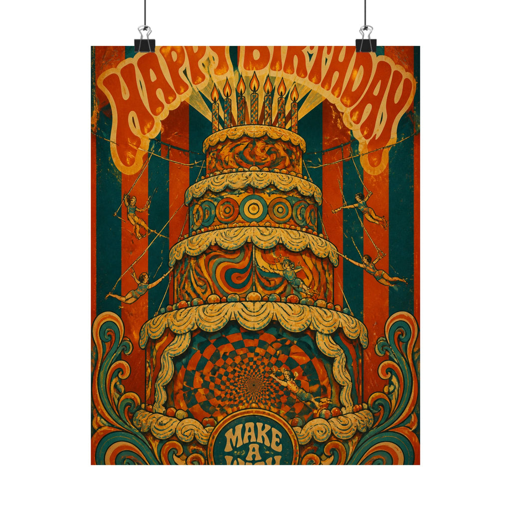 Birthday Cake Trapeze Wall Art Poster 18×24 Psychedelic Cafe Decor Maximalist Print