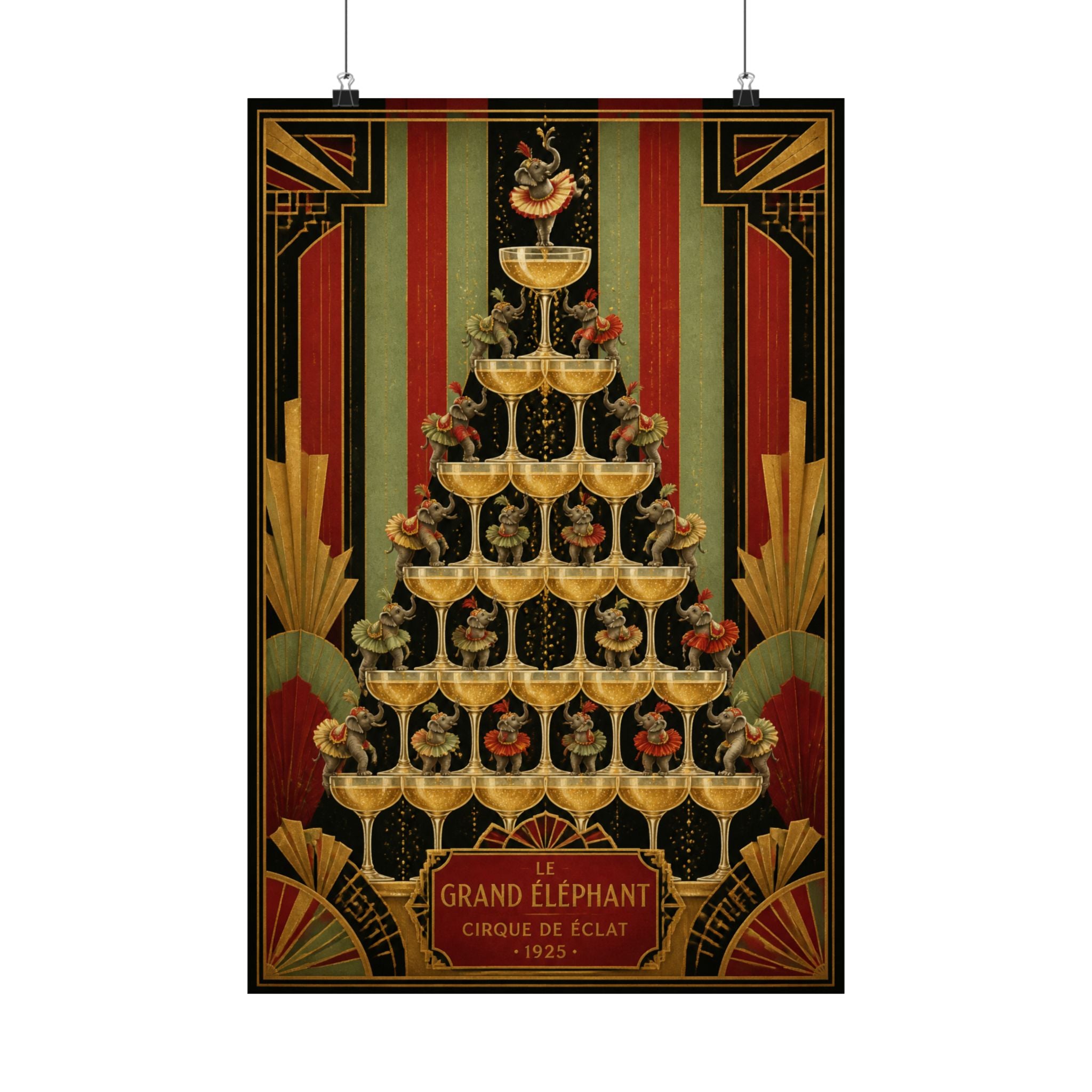 Champagne Tower Elephants Wall Art Poster 18×24 Art Deco Entryway Decor Maximalist Print