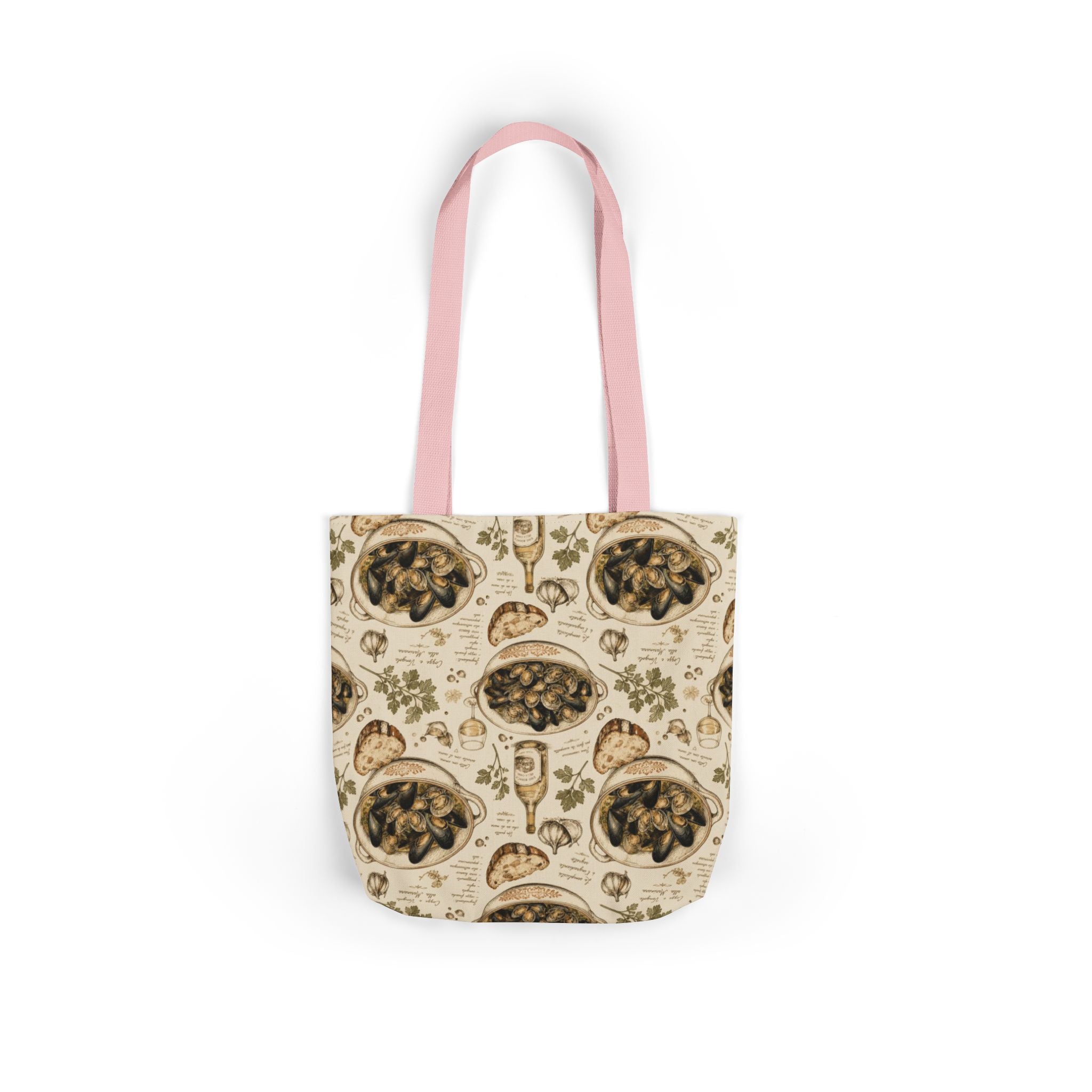 Mussels & Clams Canvas Tote Bag Mediterranean Kitchen Botanical Design Italian Cottagecore Gift