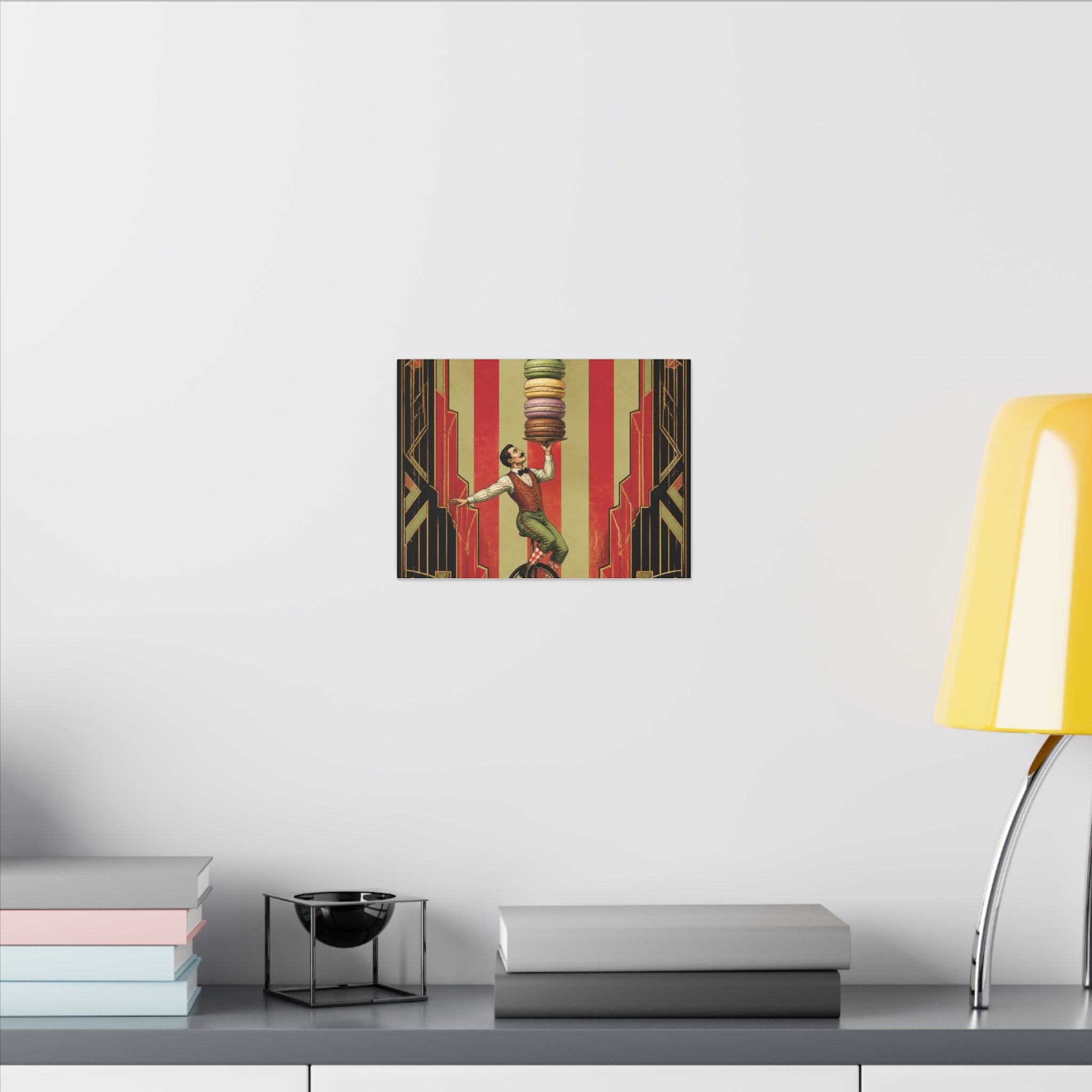 Macaron Balancing Tower Wall Art Canvas 16×20 Art Deco Entryway Decor Maximalist Print