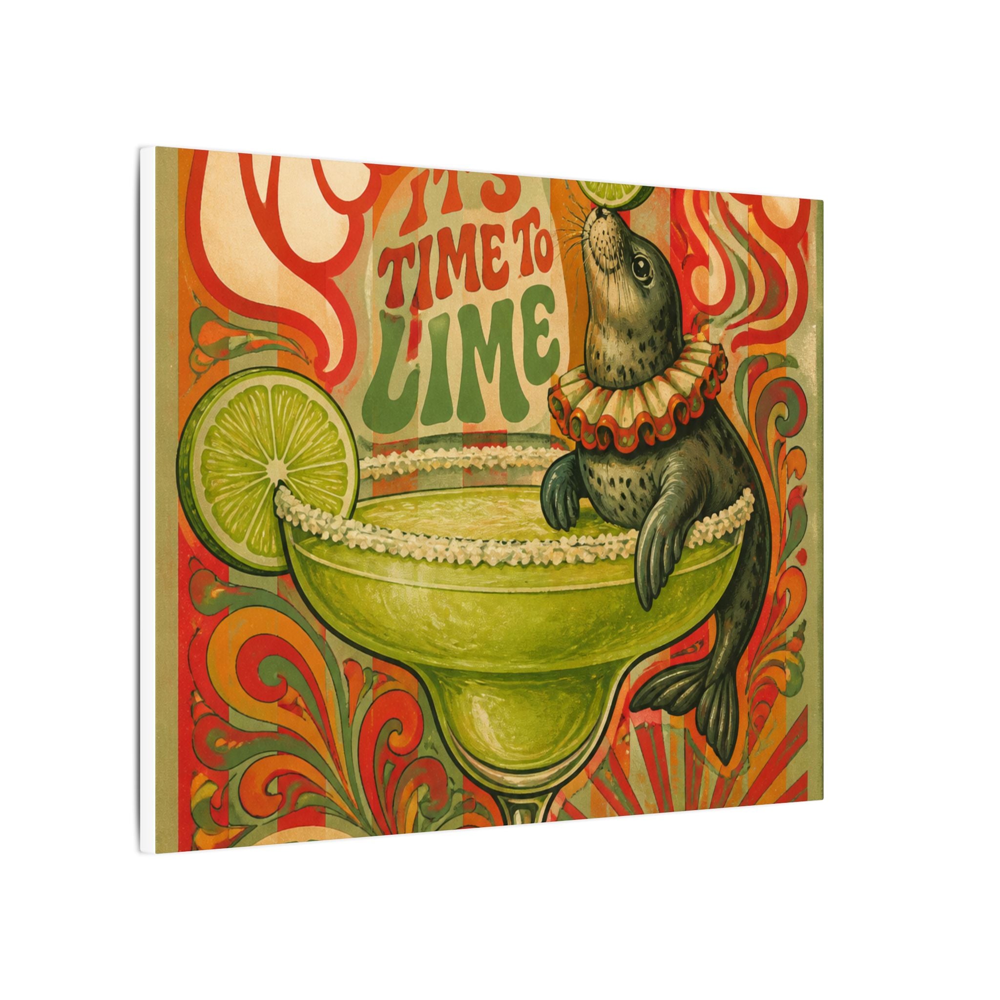 Margarita Balancing Seal Wall Art Canvas 16×20 Psychedelic Cafe Decor Maximalist Print