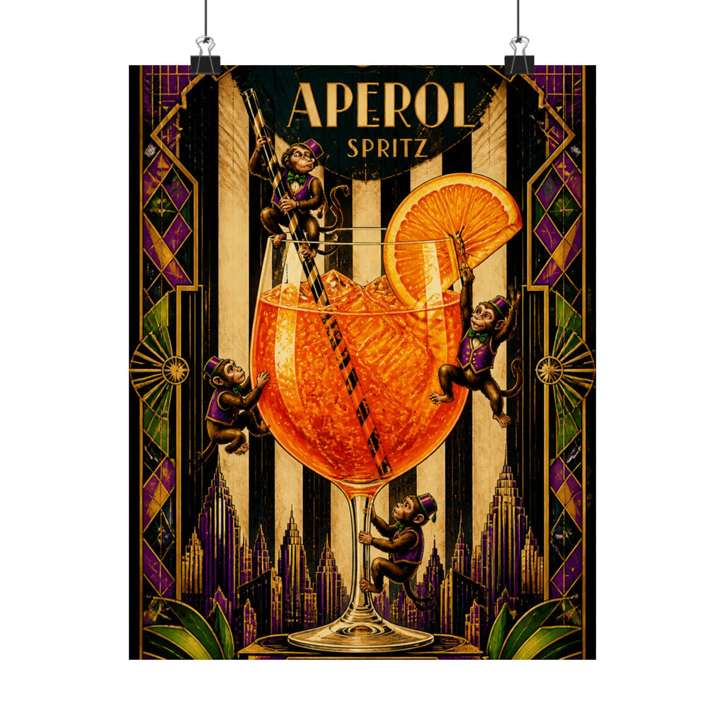 Aperol Spritz Monkeys Wall Art Poster 18×24 Art Deco Entryway Decor Maximalist Print