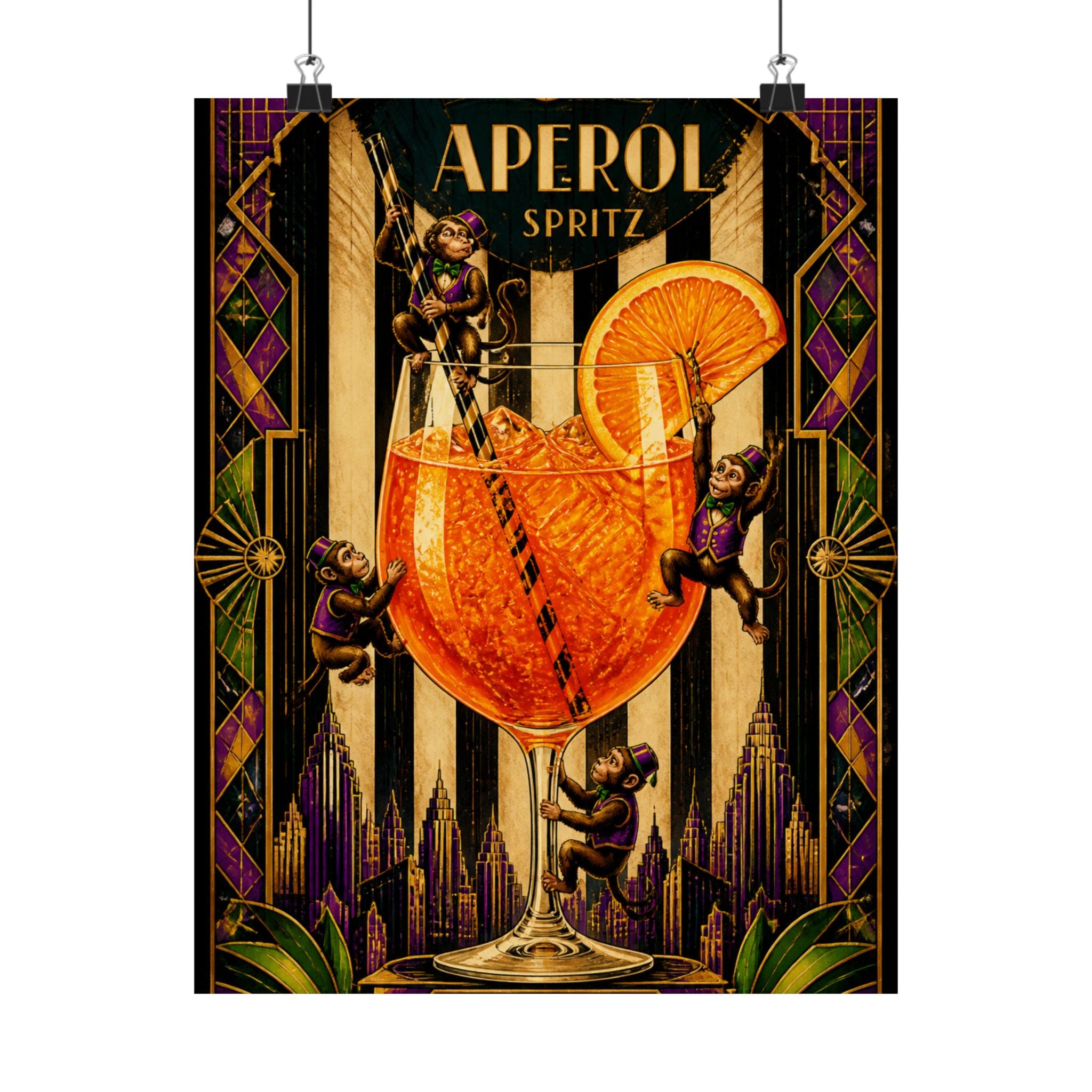 Aperol Spritz Monkeys Wall Art Poster 18×24 Art Deco Entryway Decor Maximalist Print