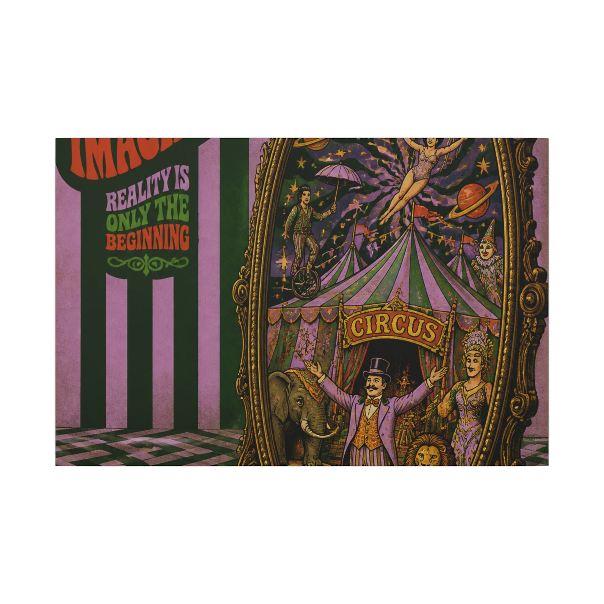 Vintage Mirror Circus Wall Art Canvas 24×36 Psychedelic Dining Room Decor Maximalist Print