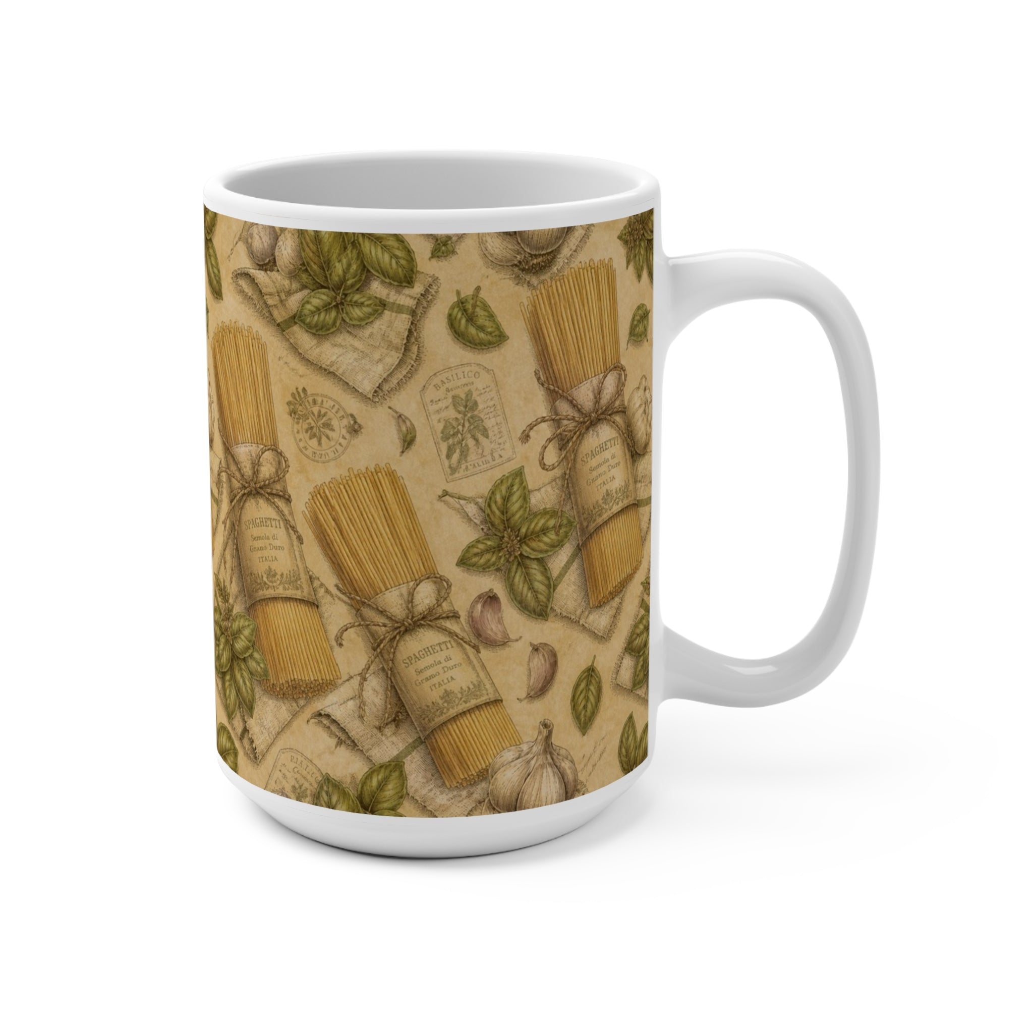 Spaghetti Bundle 15oz Ceramic Mug Mediterranean Kitchen Botanical Design Italian Cottagecore Gift