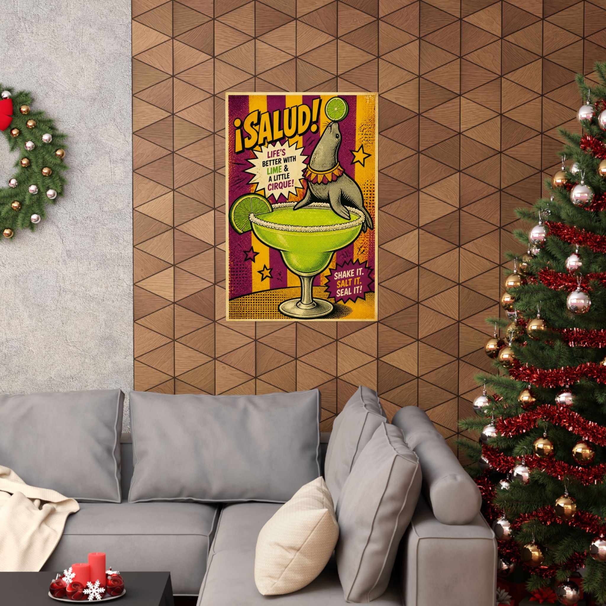 Margarita Balancing Seal Wall Art Poster 24×36 Pop Art Restaurant Decor Maximalist Print