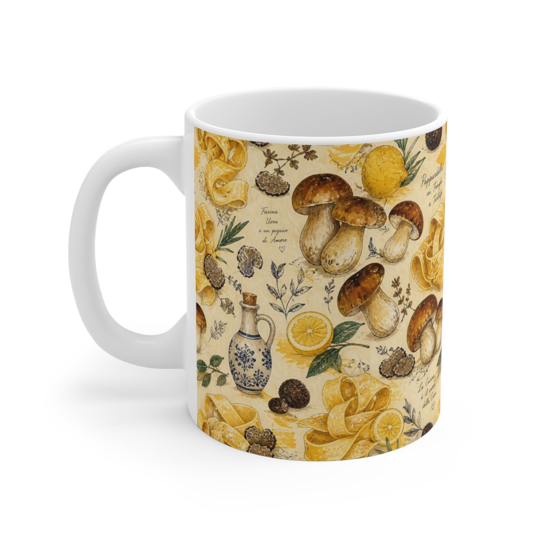 Pappardelle Ribbons 11oz Ceramic Mug Mediterranean Kitchen Watercolor Design Italian Cottagecore Gift