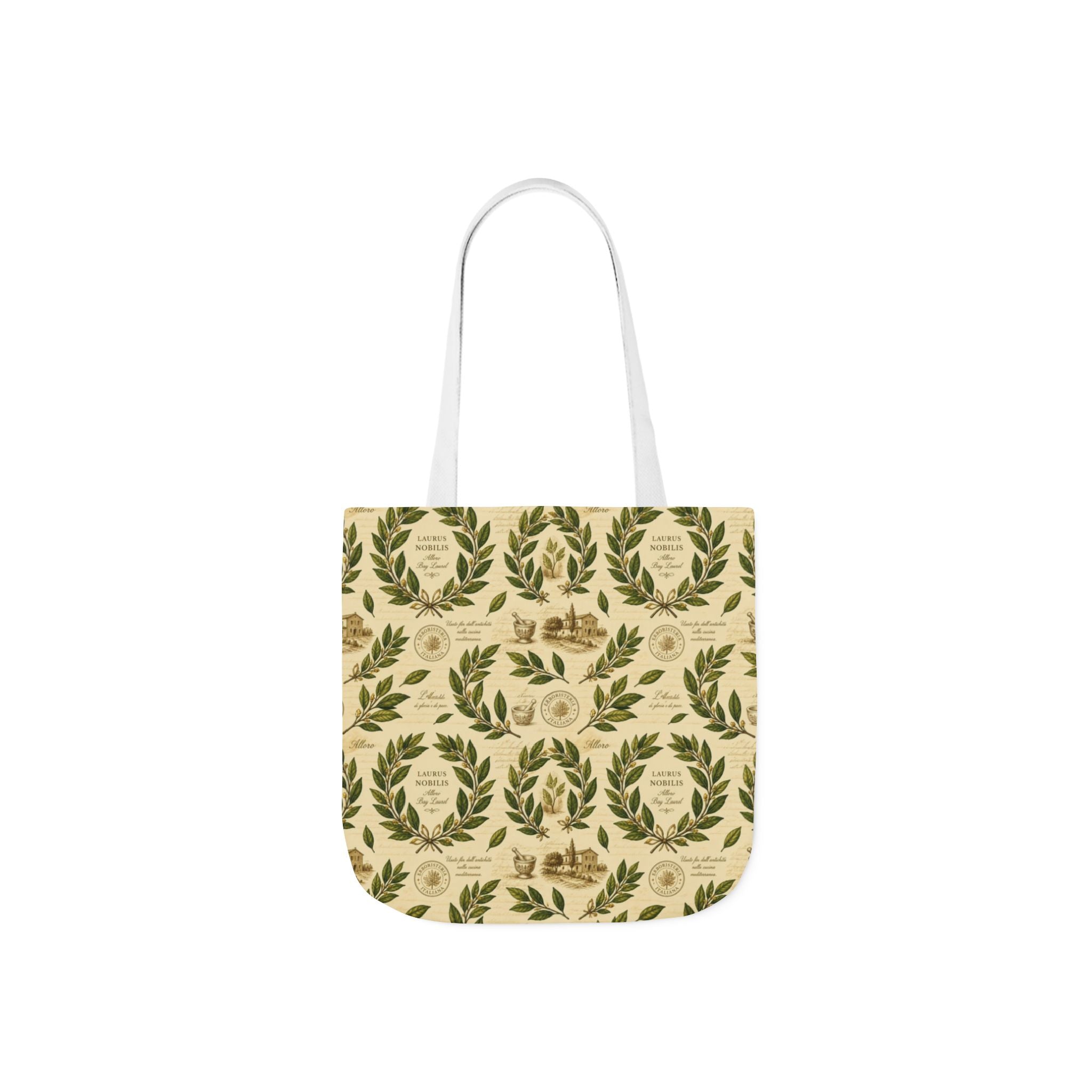Bay Laurel Wreath Canvas Tote Bag Mediterranean Kitchen Botanical Design Italian Cottagecore Gift
