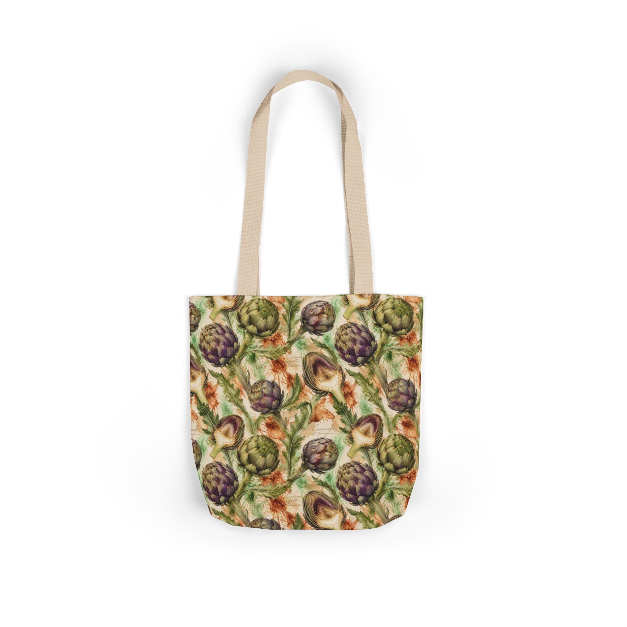 Globe Artichokes Canvas Tote Bag Mediterranean Kitchen Watercolor Splash Design Italian Cottagecore Gift