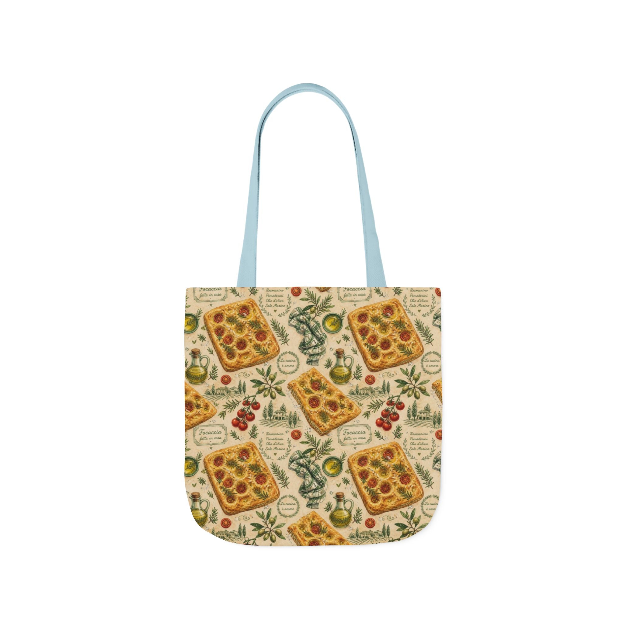 Focaccia Bread Canvas Tote Bag Mediterranean Kitchen Watercolor Design Italian Cottagecore Gift