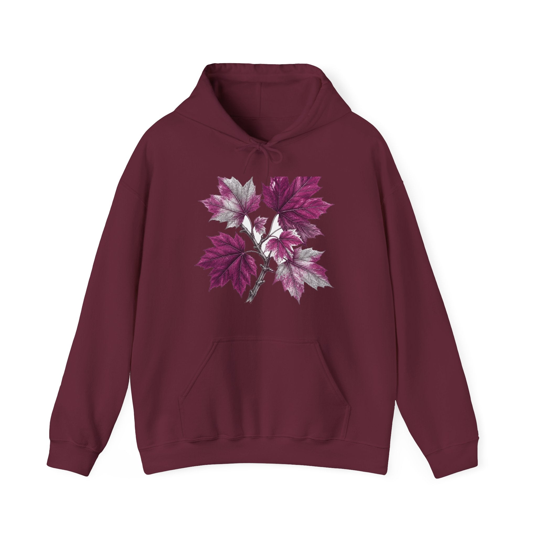 Matching Couple Sweatshirt - Cherry Blossom & Maple Leaf Matching Couple Hooded Sweatshirt Hand-Drawn Art His Hers Best Friend Gift - Design B