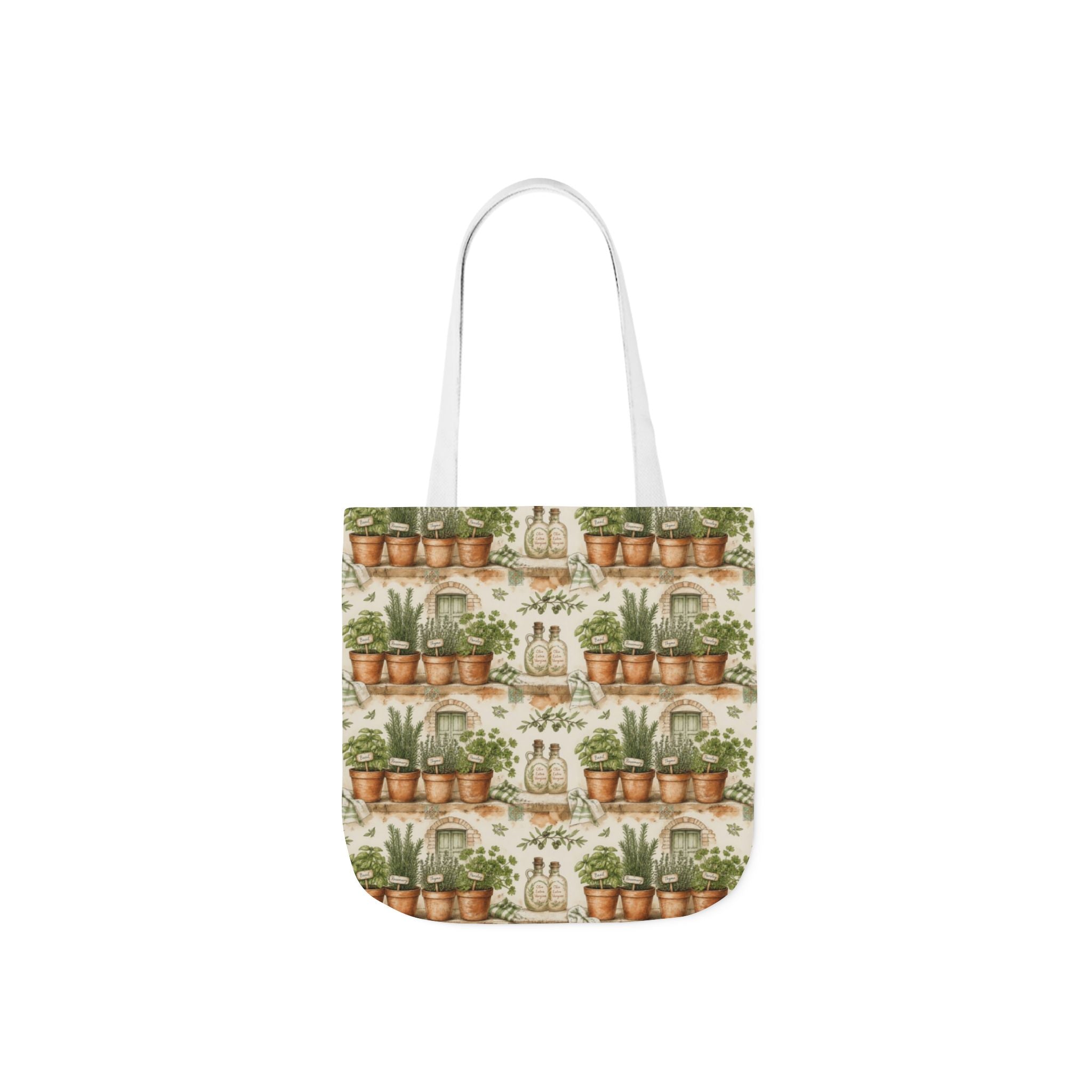 Terracotta Herb Pots Canvas Tote Bag Mediterranean Kitchen Watercolor Design Italian Cottagecore Gift