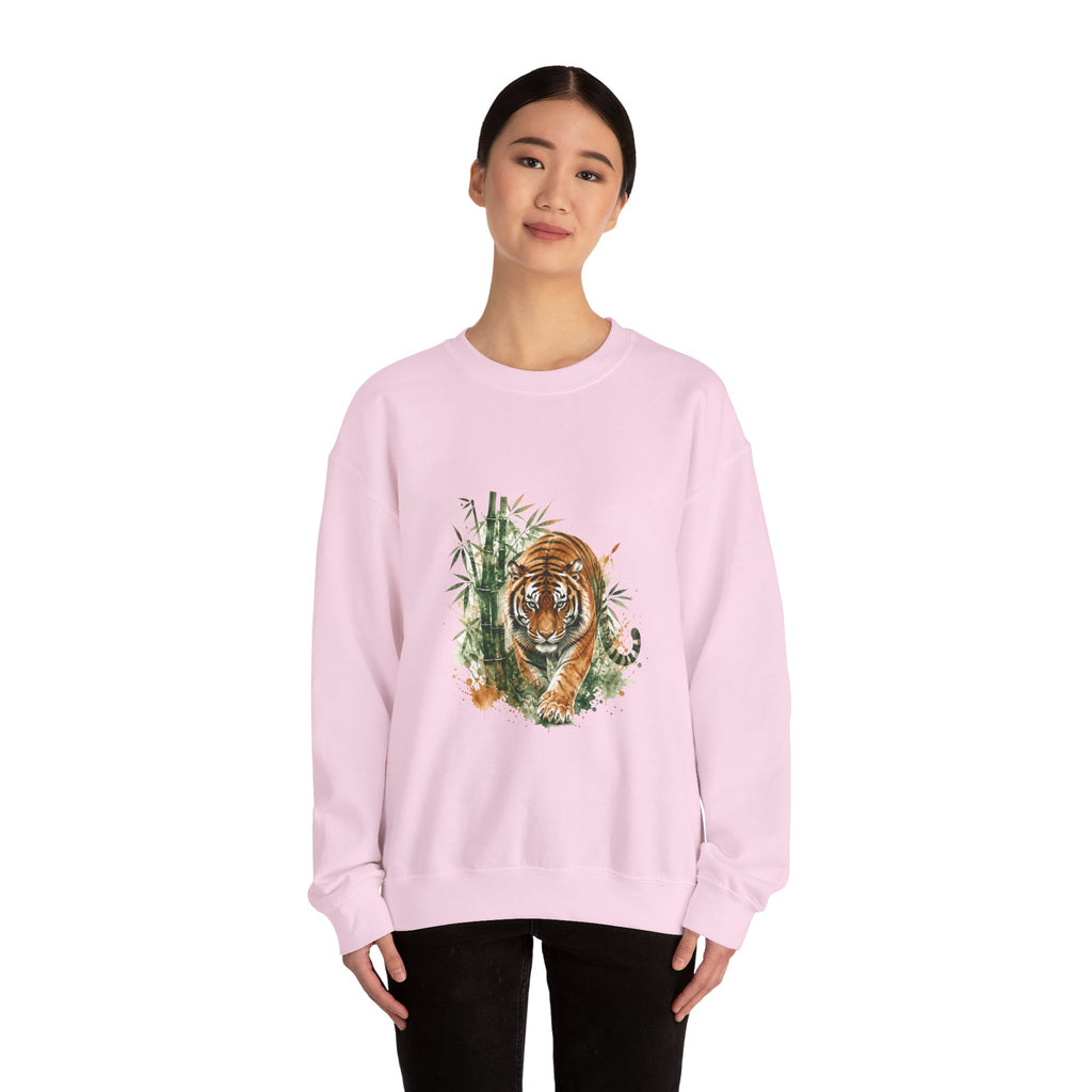 Matching Couple Sweatshirt - Tiger & Crane Matching Couple Premium Fleece Sweatshirt Watercolor Art His Hers Birthday Gift - Design A