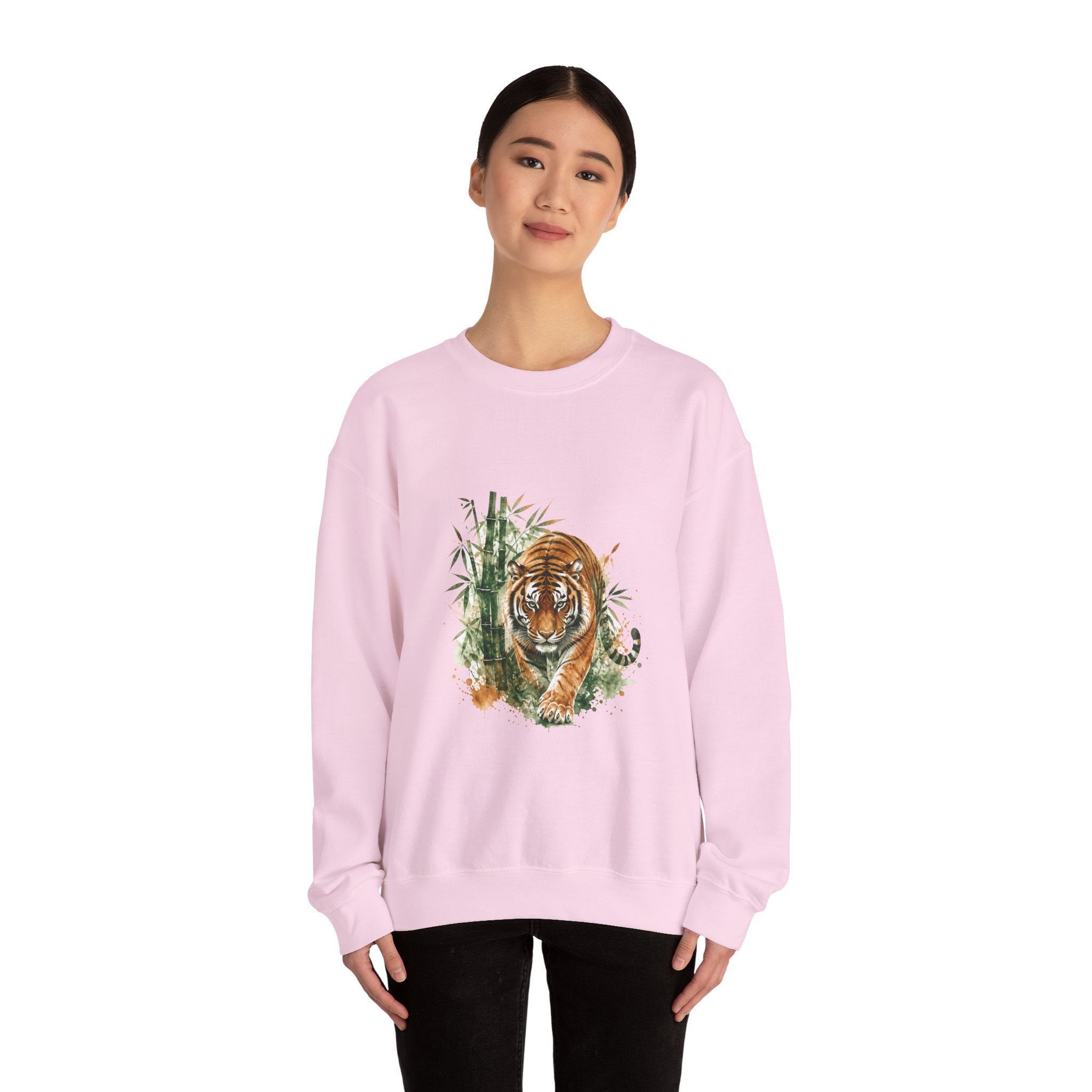 Matching Couple Sweatshirt - Tiger & Crane Matching Couple Premium Fleece Sweatshirt Watercolor Art His Hers Birthday Gift - Design A