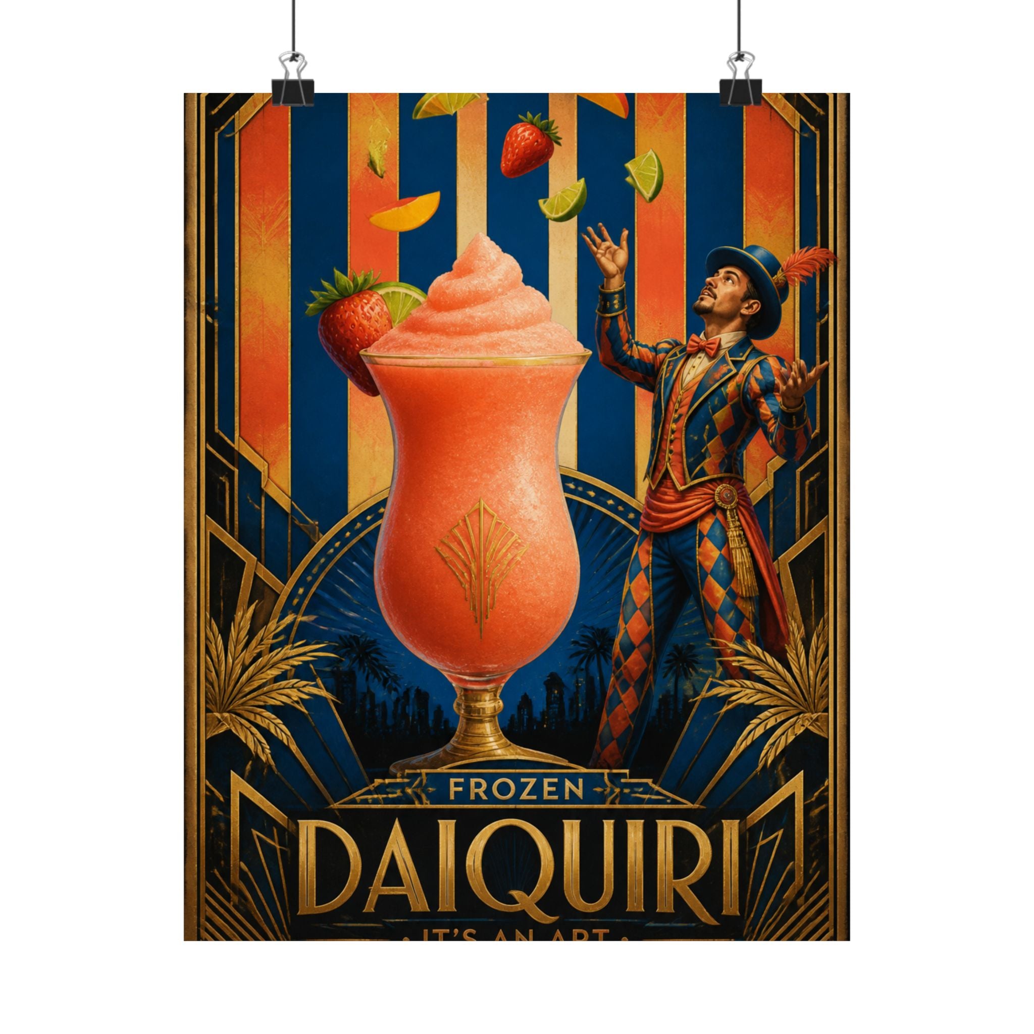 Daiquiri Fruit Juggler Wall Art Poster 18×24 Art Deco Entryway Decor Maximalist Print