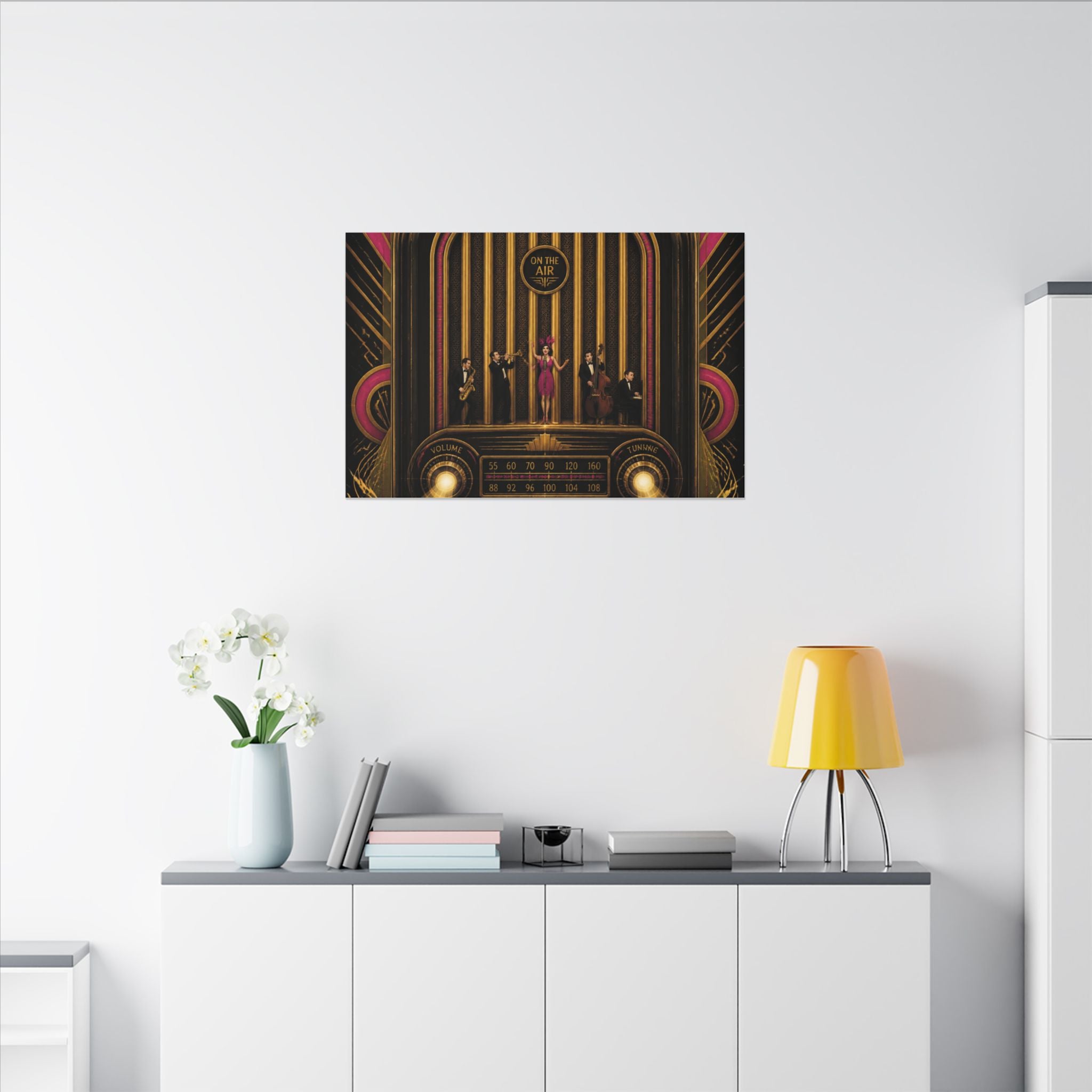 Vintage Radio Stage Wall Art Canvas 24×36 Art Deco Bar Area Decor Maximalist Print
